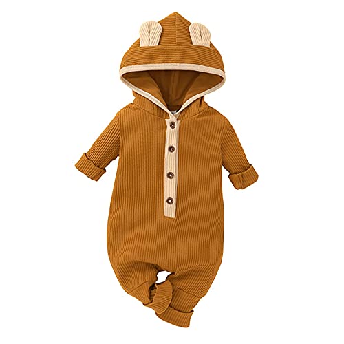 Twopumpkin Fall Winter Newborn Baby Boy Girl Hooded Romper - Soft Knitted Long Sleeve Jumpsuit & Cute Ribbed Outfit | Cozy Infant Clothes for Family Photos, Holiday Gifts & Winter Playdates