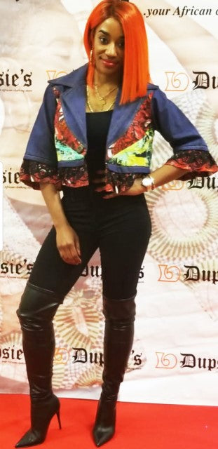 Stylish African Print Denim Jacket DPX132 - Trendy Women's Fashion for Casual Outings & Cultural Events