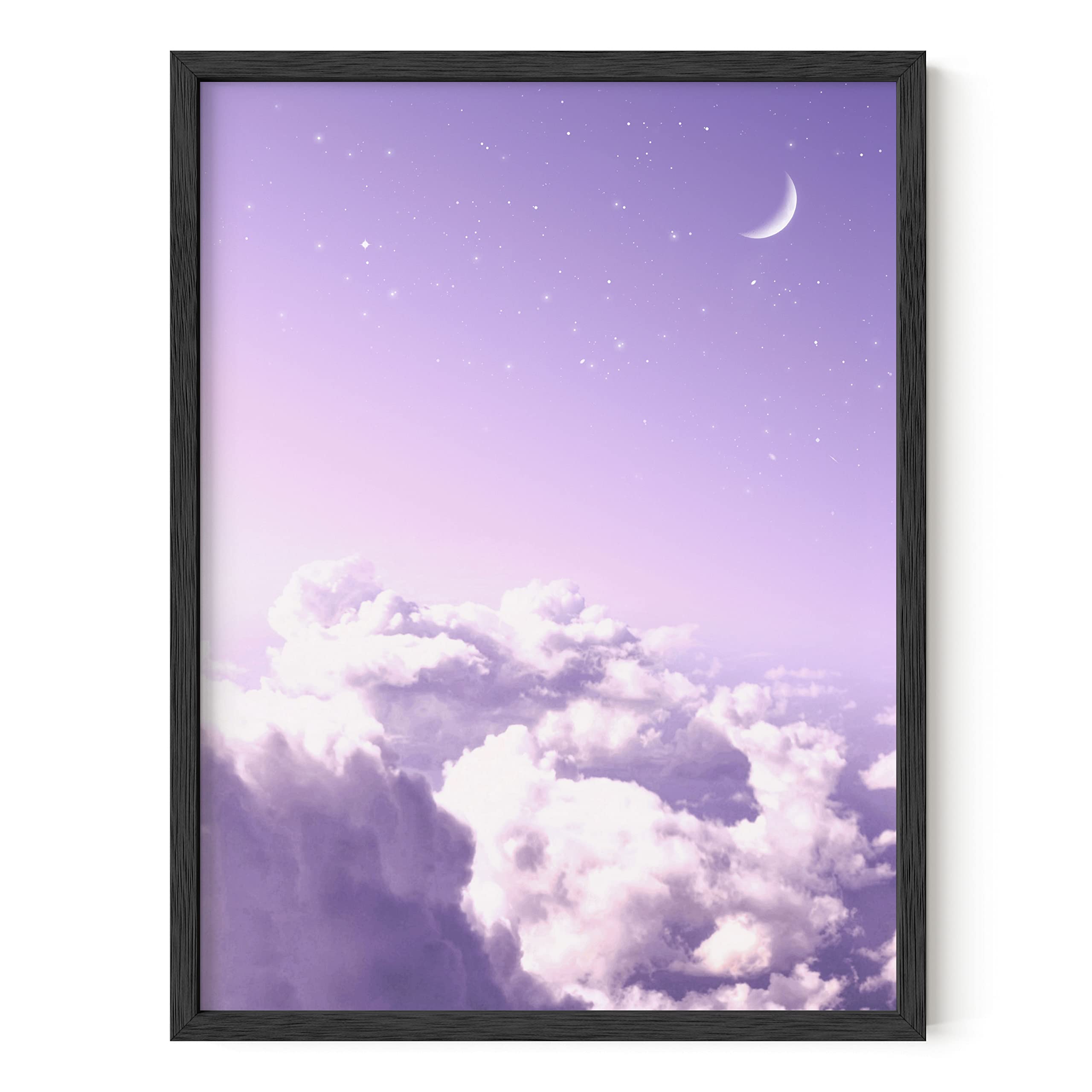 HAUS AND HUES Purple Cloud Wall Art - 12x16 Black Framed Gradient Sky Painting for Bedroom Decor | Aesthetic Purple Wall Decor for Girls Room, Living Room & Nursery