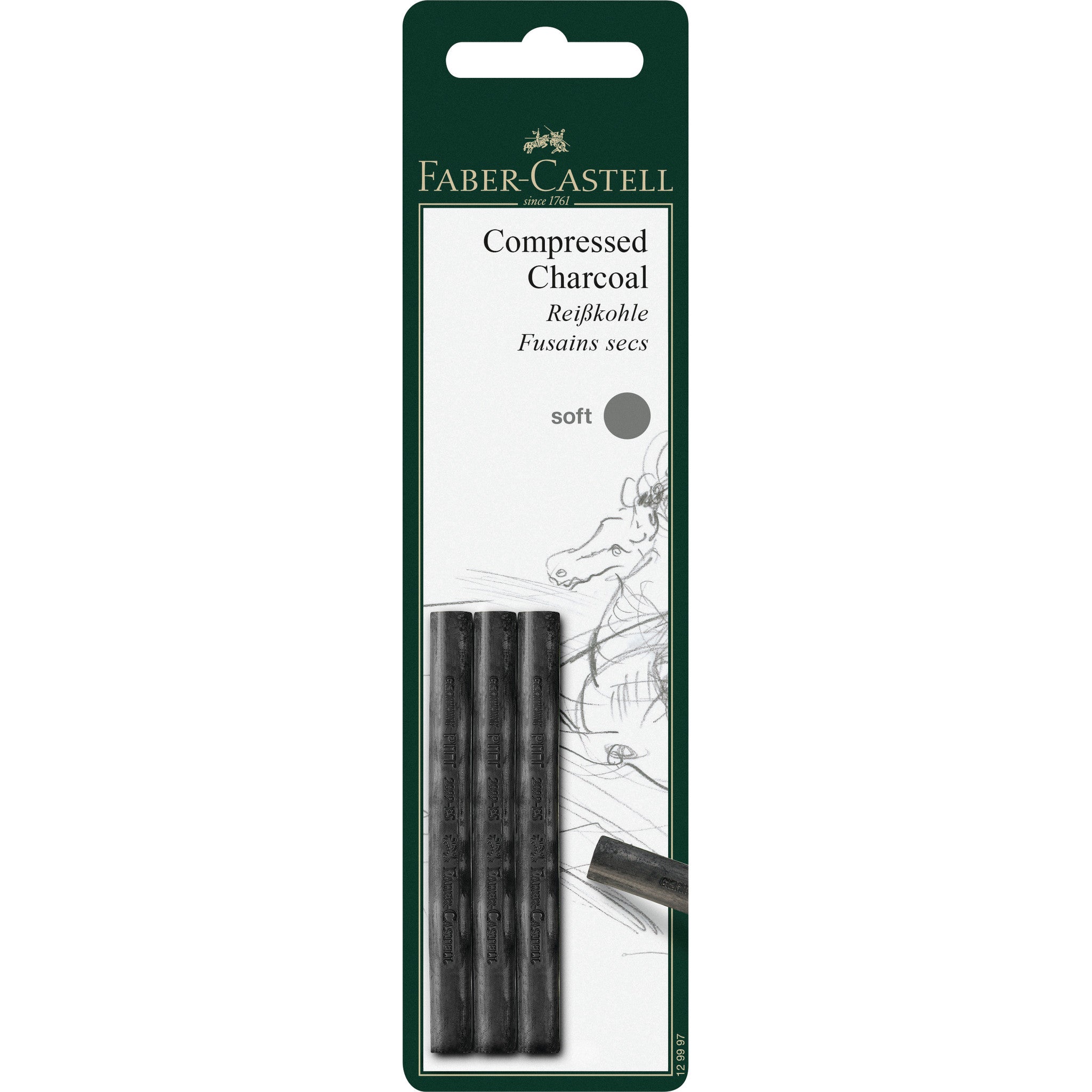 Pitt Compressed Charcoal Sticks - Soft (Set of 3) for Sketching, Drawing & Shading | Art Supplies for Artists & Students | Perfect for Portraits, Still Life & Figure Drawing