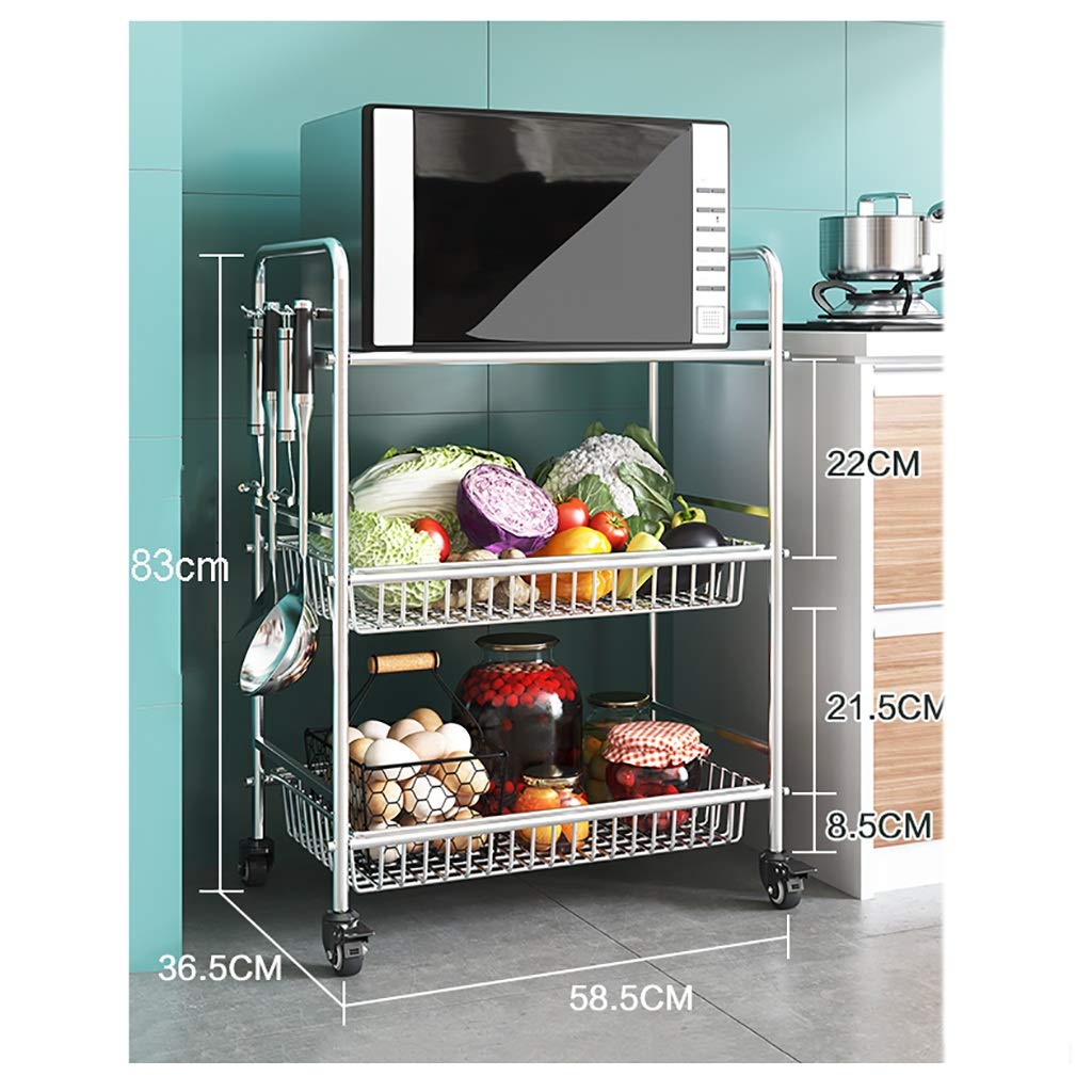 WSC 3-Tier Metal Rolling Kitchen Cart with Wheels - 32.7