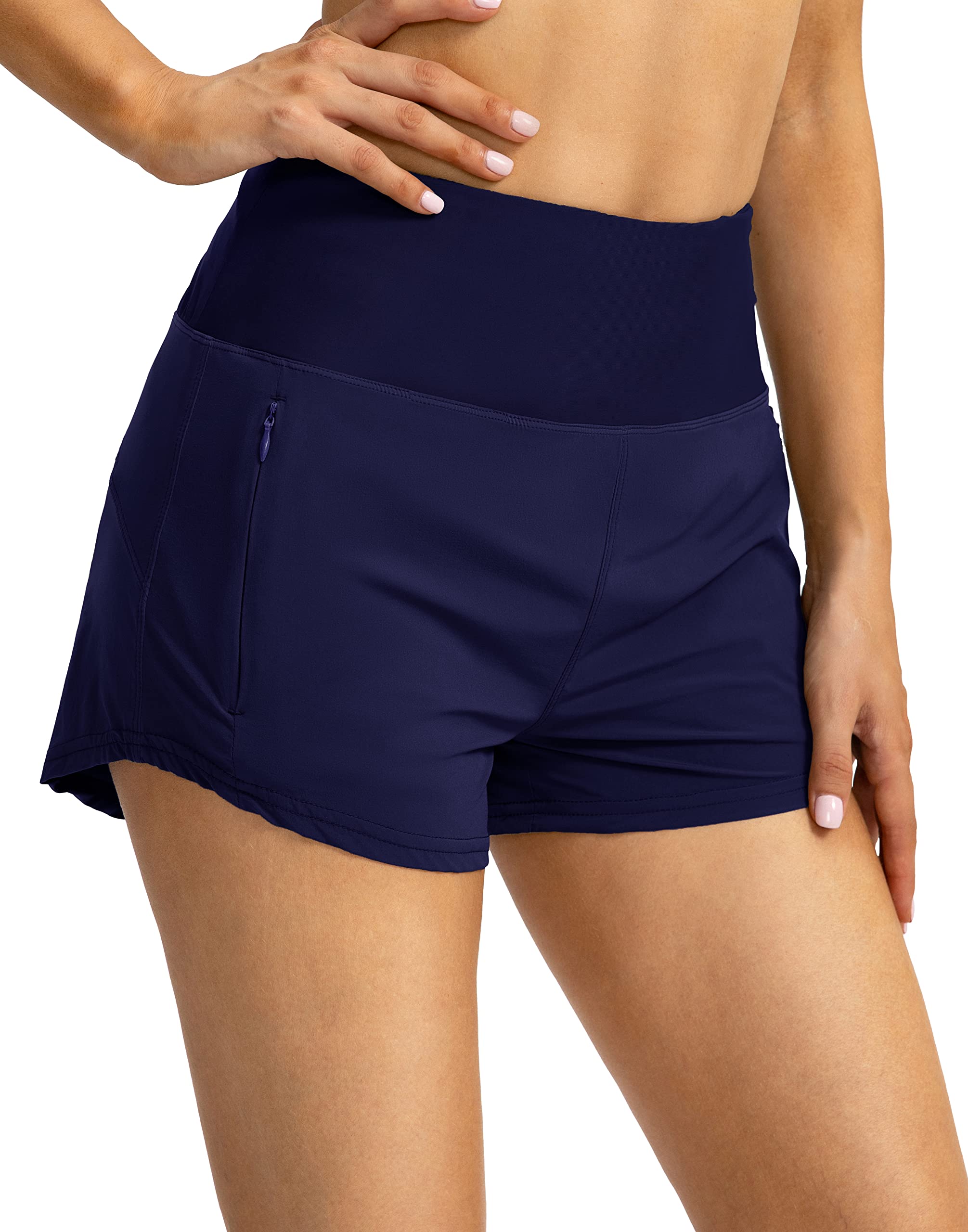 Obla Women's High Waisted Swim Board Shorts with Zipper Pockets | UPF50+ Quick Dry Beach Shorts for Women with Liner | Perfect for Swimming, Surfing & Summer Vacation