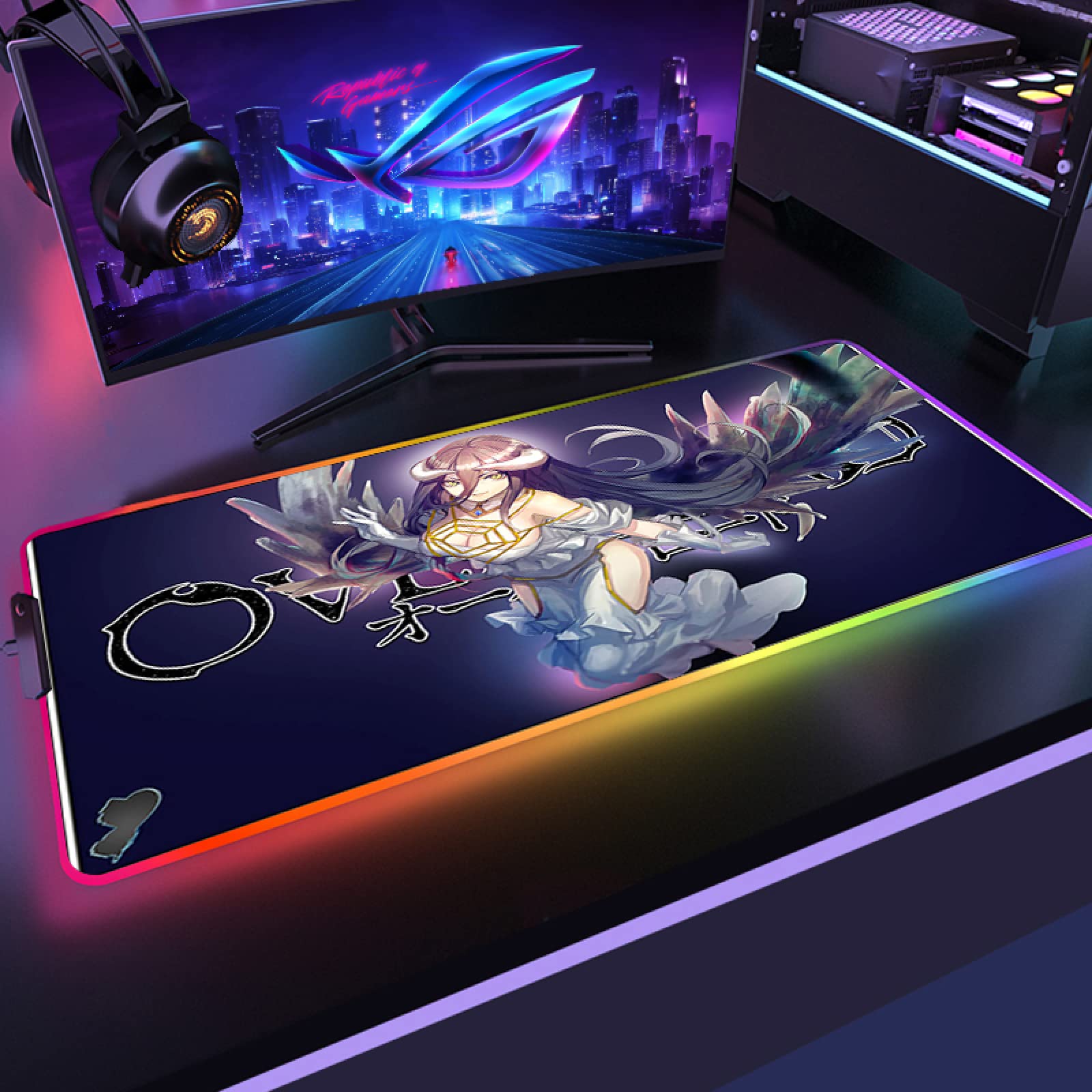 Anime Albedo Angel Girl Large RGB LED Backlit Gaming Mouse Pad - 19.7x39.3 Inch XL Extended Keyboard Mat for PC & Laptop Gamers | Perfect for Gaming Setups, Office Work & Streaming Stations