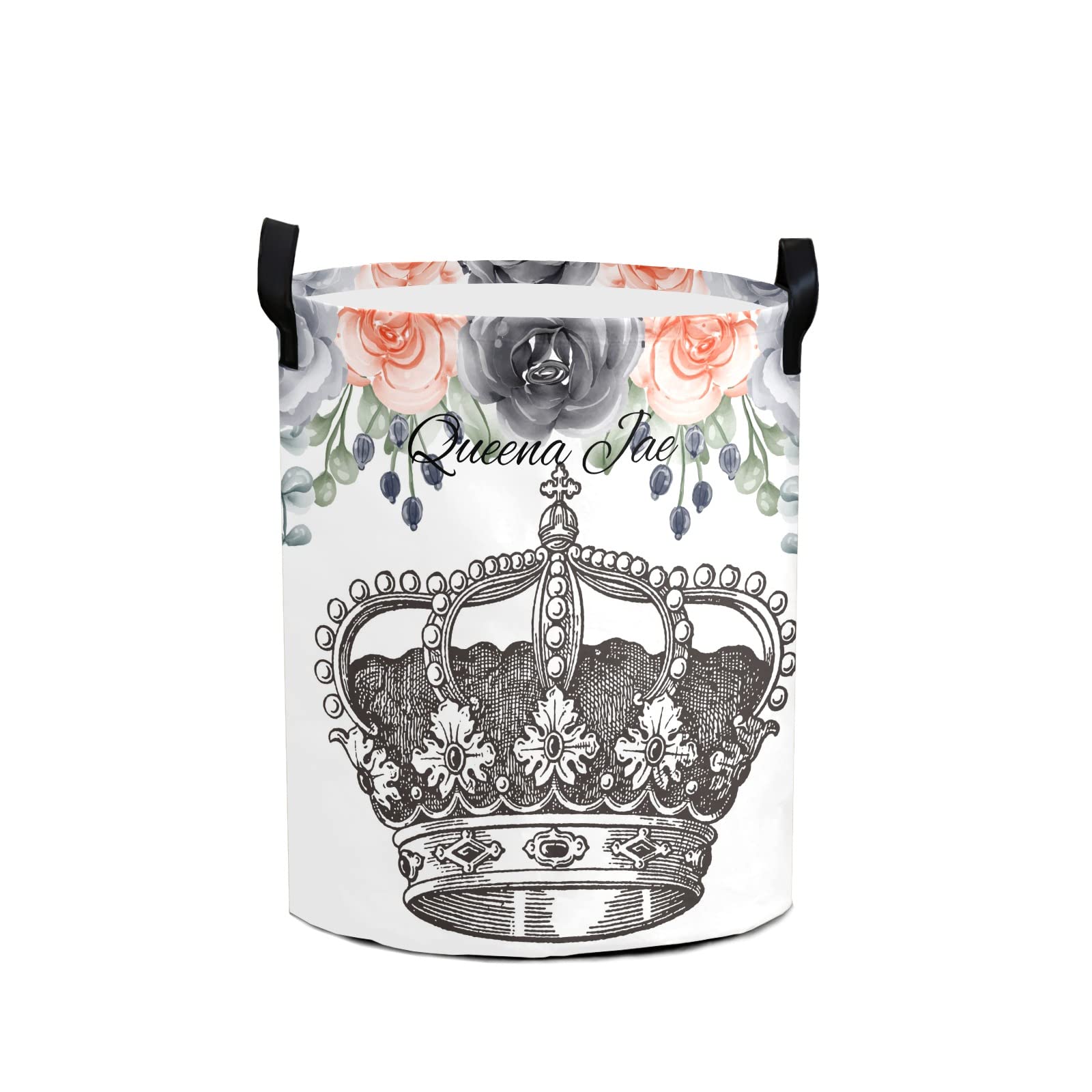 Waterproof Oxford Fabric Storage Bin - Navy & Peach Floral Laundry Hamper, Toy Organizer, Gift Basket for Bedroom, Nursery & Closet | Perfect for Baby Clothes, Toys & Home Organization