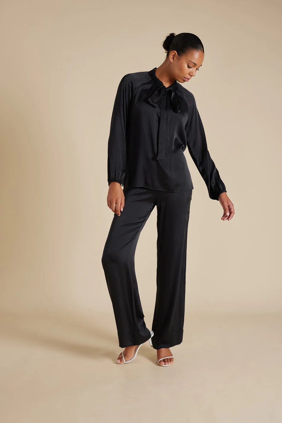 ANALISE Black Silk Top for Women - Elegant Blouse for Office, Party & Evening Wear