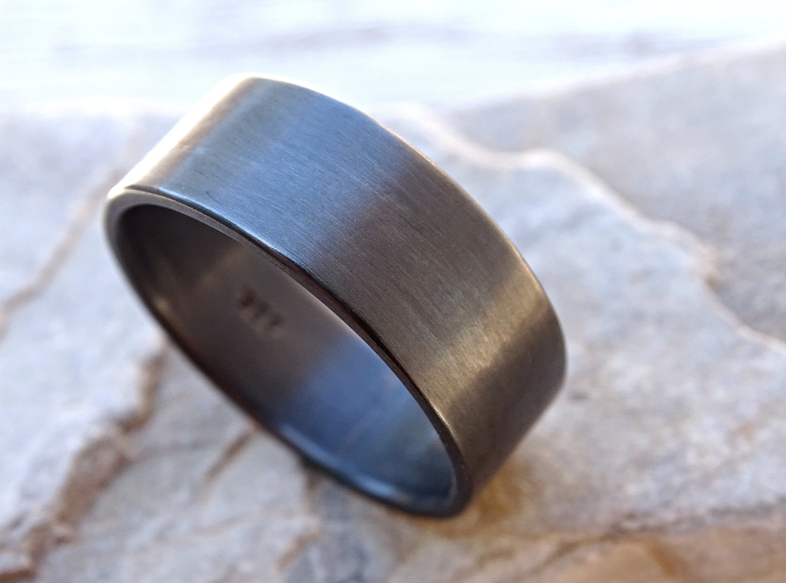 Men's Wedding Ring - Flat Silver Band for Men, Personalized Engraved Black Silver Ring, Durable & Comfortable for Daily Wear - Perfect for Engagement, Marriage & Anniversary Gifts