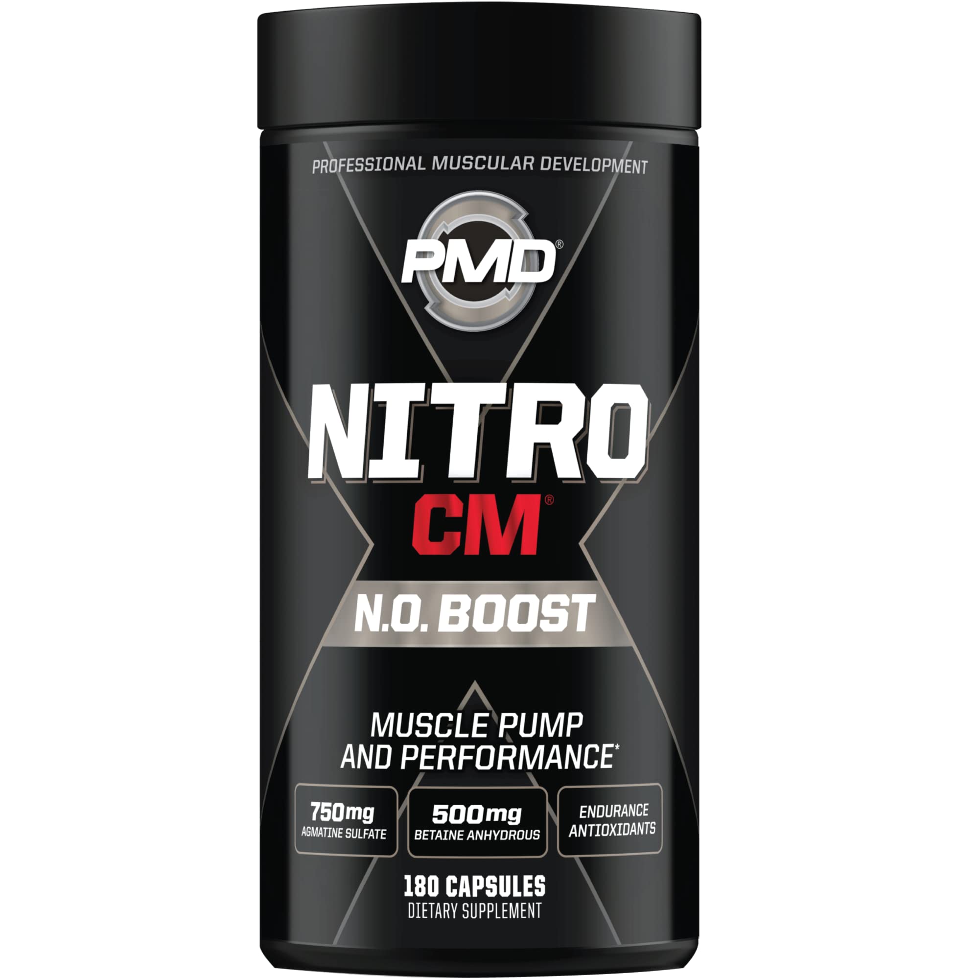 PMD Sports Nitro CM Nitric Oxide Pre Workout Supplement with Agmatine & L-Arginine - Muscle Growth, Pump & Endurance Booster for Bodybuilding & Hardcore Training (180 Capsules) - Ideal for Gym, CrossFit & Athletic Performance