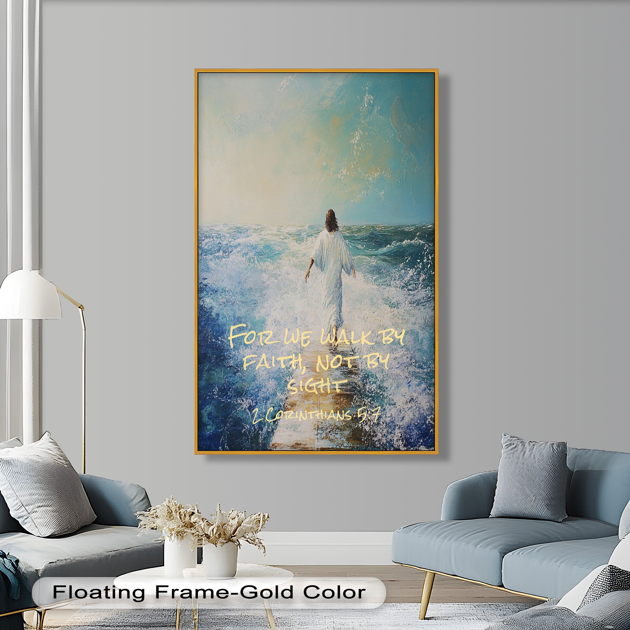 2 Corinthians 5:7 Walk by Faith Bible Verse Oil Painting - Inspirational Christian Wall Art for Home, Church & Office Decor