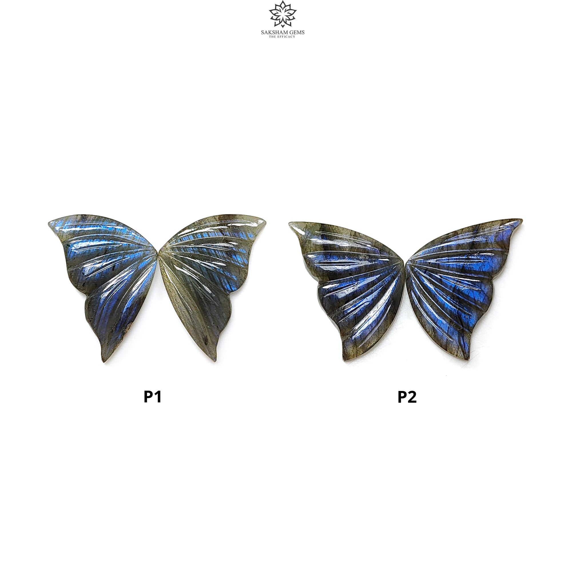 Natural Blue Labradorite Gemstone Butterfly Carving - Untreated & Unheated Handmade Pair for Jewelry Making, Healing Crystals & Spiritual Gifts | Perfect for Necklaces, Earrings, Meditation & Energy Work