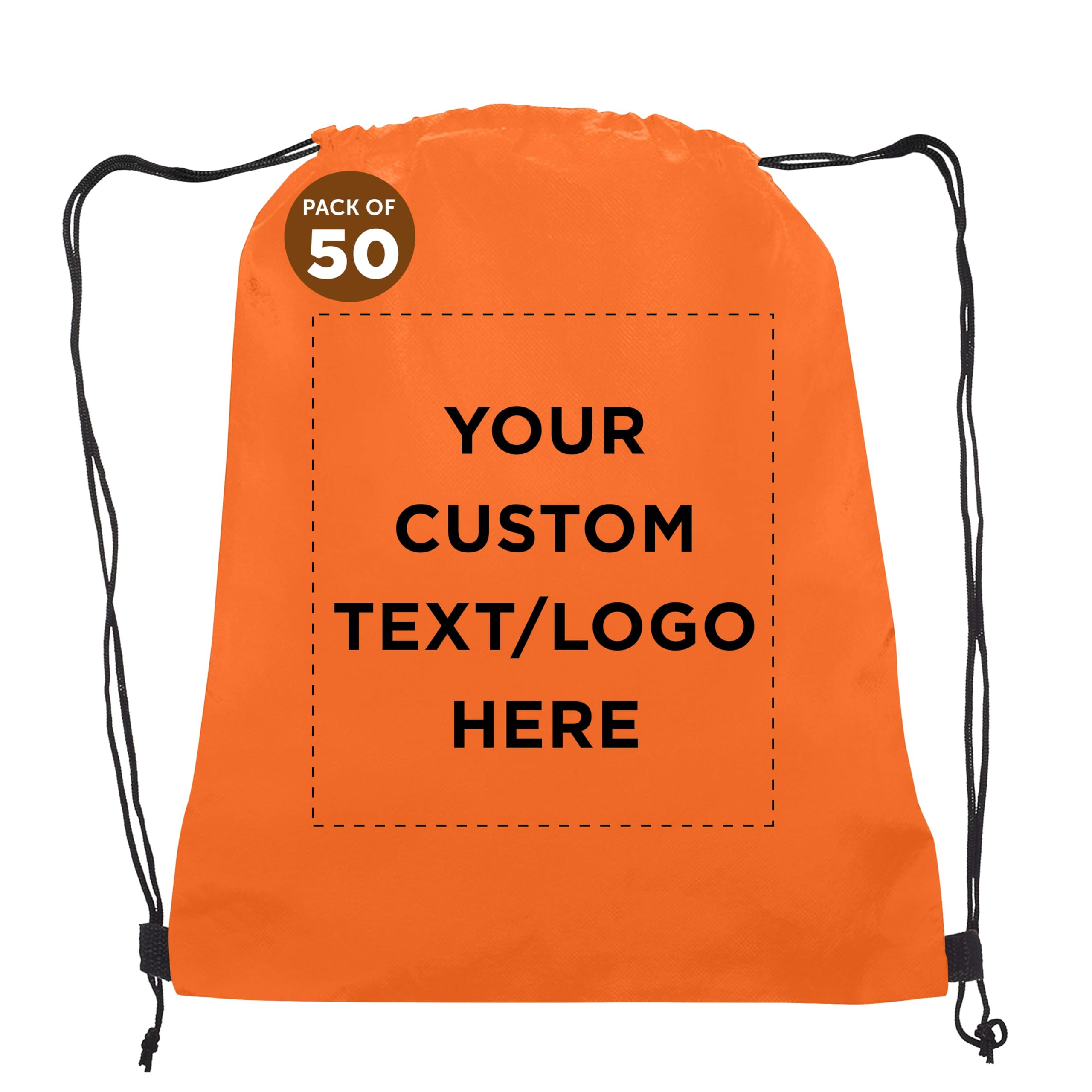 Custom Non-Woven Drawstring Backpacks Bulk Pack of 50 - Personalized Promotional Bags for Travel, Gym, School & Events - Durable & Lightweight Orange Backpack for Everyday Use