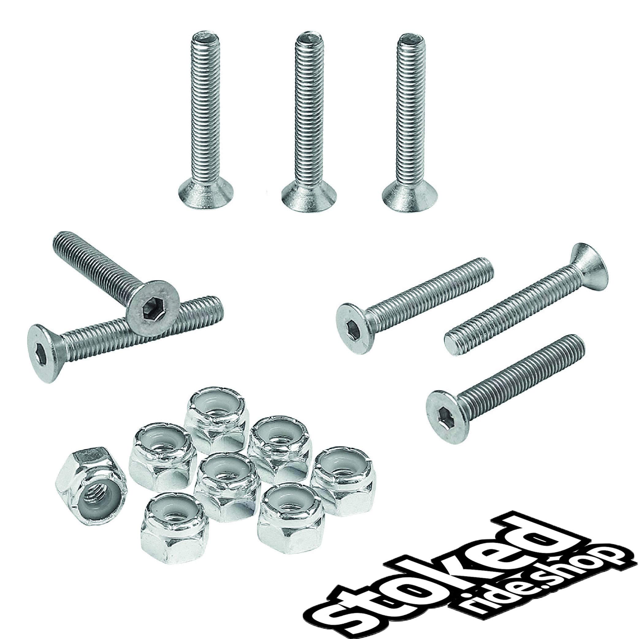 Stoked Ride Shop Skateboard Hardware Kit - 16PC Mounting Screws & Nuts Set for Longboard, Cruiser & Skateboard | Perfect for DIY Skateboard Assembly & Maintenance | Outdoor Sports & Street Riding Accessories