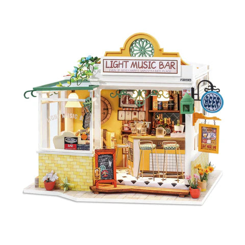DIY Miniature House Kit - Light Up Music Bar Model for Adults & Teens | Creative Craft Project for Home Decor, Gift, or Relaxation