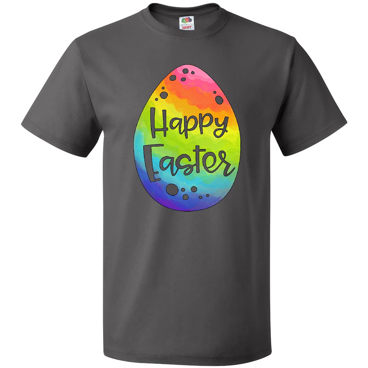 Inktastic Happy Easter Rainbow Easter Egg Graphic T-Shirt for Women & Men - Fun Holiday Party Outfit & Spring Festival Apparel