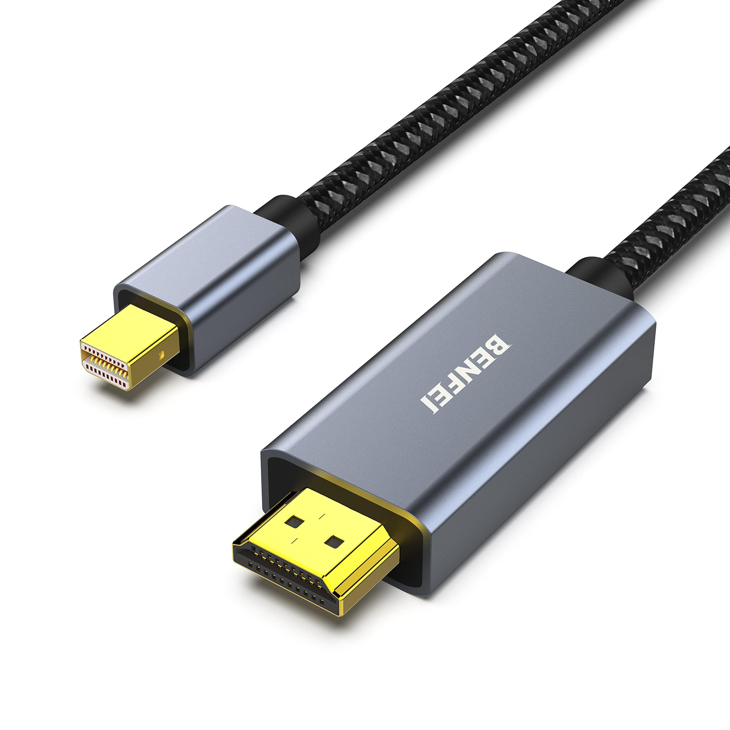 BENFEI Mini DisplayPort to HDMI 6 Feet Cable - 4K@30Hz, Aluminum Shell, Nylon Braided - Compatible with MacBook Air/Pro, Surface Pro/Dock, Monitors, Projectors - Ideal for Home Office, Gaming, and Presentations