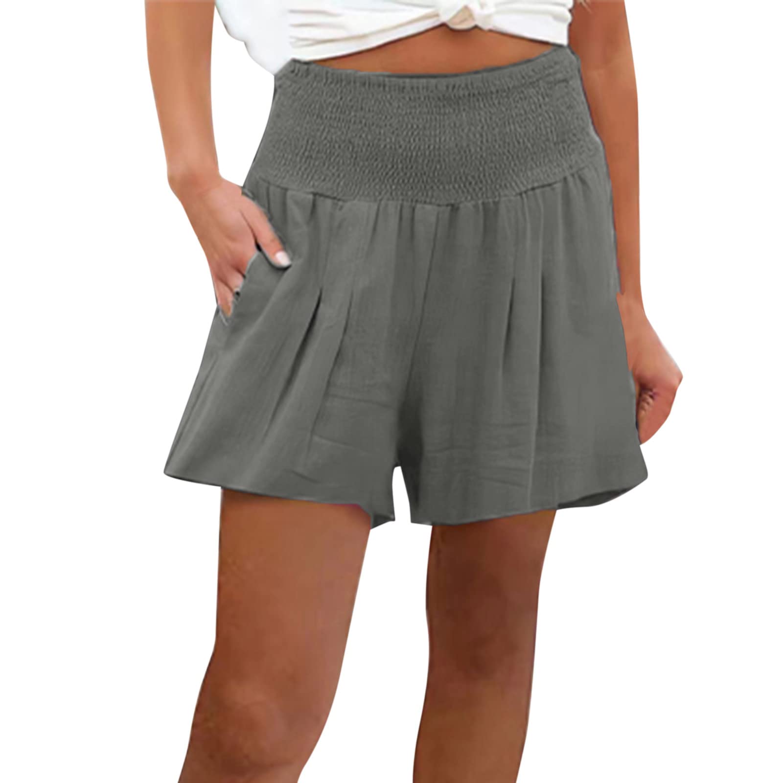 FENGQI Women's Summer Smocked Waist Beach Shorts - Comfy & Casual for Outings
