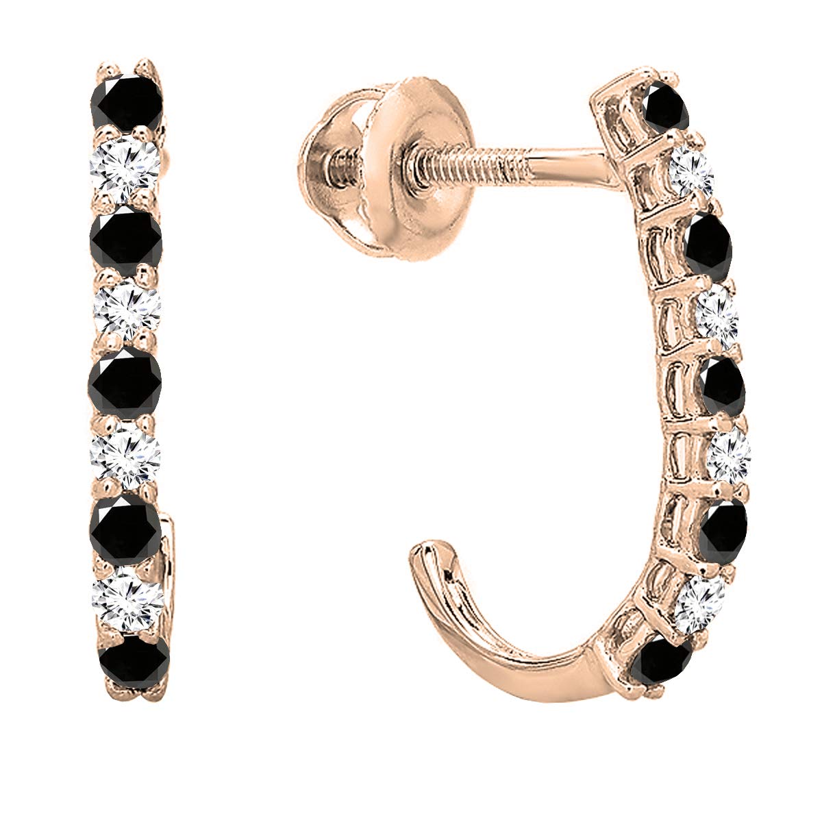 Dazzlingrock Collection Round Gemstone J-Shaped Hoop Earrings for Women - 14K Solid Rose Gold Jewelry | Perfect for Parties, Weddings & Everyday Elegance