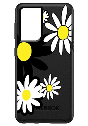 DistinctInk Samsung Galaxy S21+ Plus Case (6.7 Inch) - Shockproof Protective Phone Cover with Black & Yellow Modern Daisies Design - Slim Fit Replacement for OtterBox Symmetry - Perfect for Everyday Use, Work and Outdoor Activities