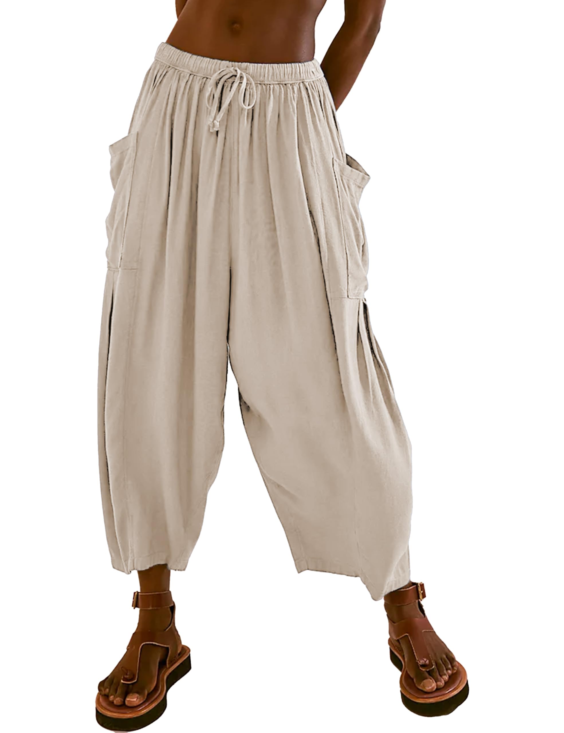 Women's Linen Summer Palazzo Pants - Flowy Wide Leg Casual Pants with Pockets | Breathable & Comfortable for Beach, Vacation & Lounge Wear