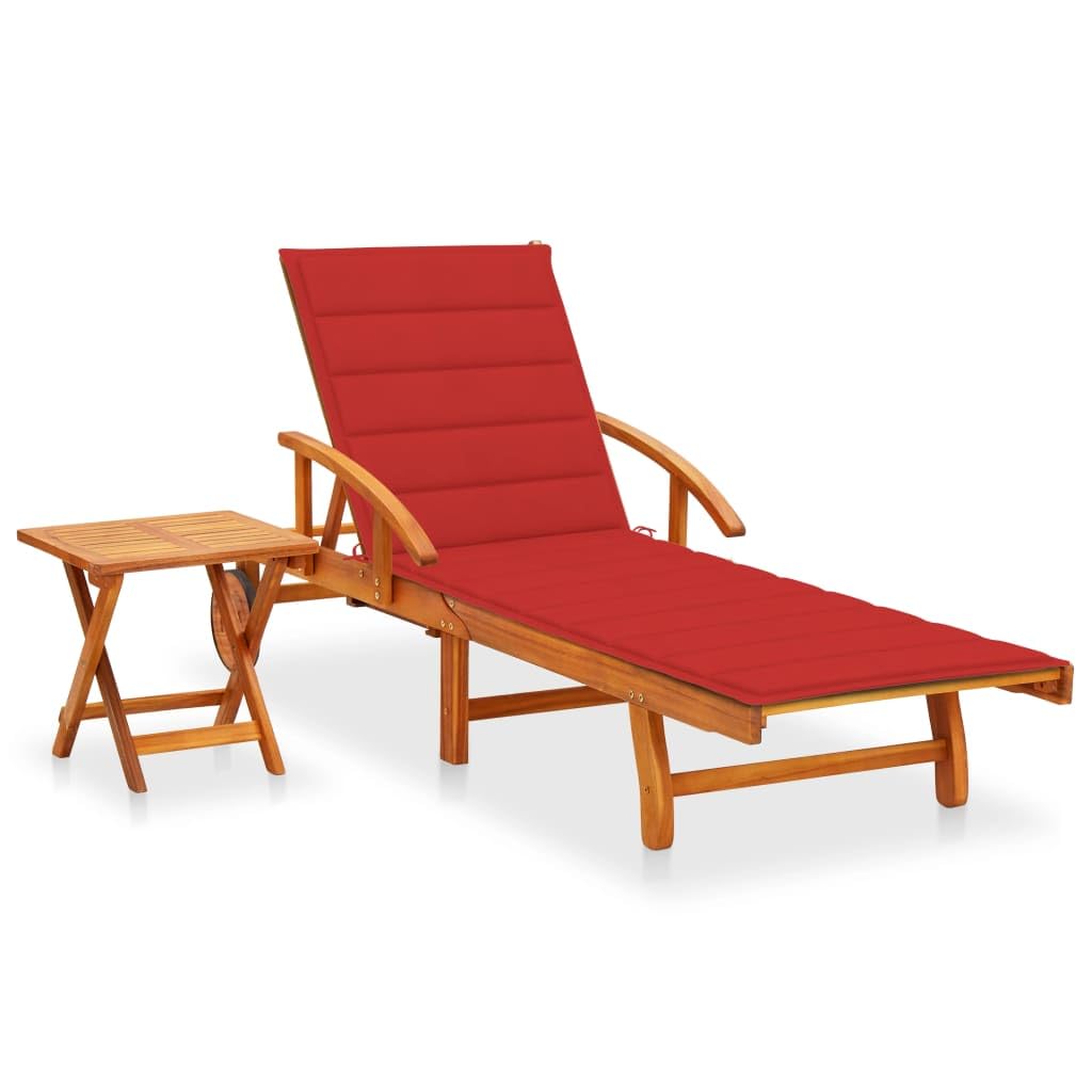 Premium Acacia Wood Patio Sun Lounger Set with Folding Table & Cushion - Outdoor Garden Furniture for Poolside, Backyard & Beach Relaxation