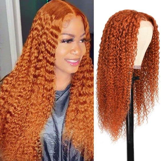 Ginger Red Curly Lace Front Wigs Human Hair 13x4 Lace Frontal Wig - Orange Free Part Glueless Pre Plucked 16 Inch 150% Density Deep Wave Human Hair Wigs for Black Women with Bleached Knots | Perfect for Cosplay, Daily Wear & Special Occasions