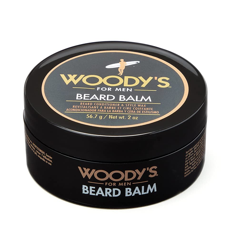 Woody's 2-in-1 Beard Balm & Styling Wax - Natural Coconut Oil & Beeswax Formula with Panthenol for Soft, Conditioned Facial Hair (2 Oz) - Perfect for Daily Grooming & Beard Care Routine