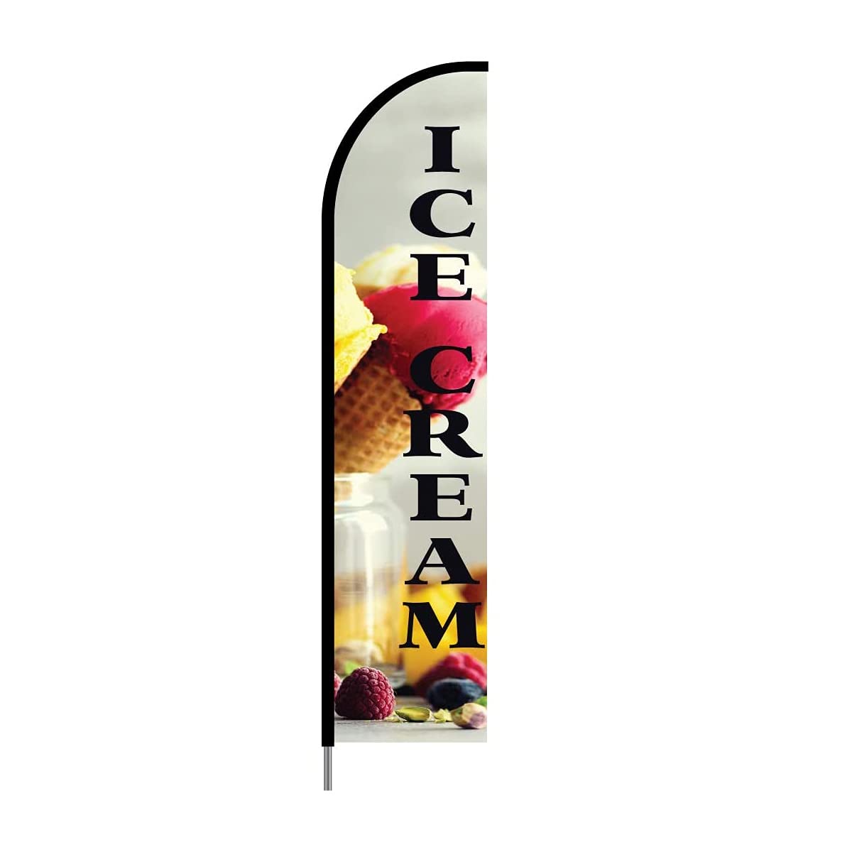 15ft Ice Cream Sign Banner Swooper Feather Flag with Complete Pole Kit - Outdoor Business & Store Advertising Display for Ice Cream Shops, Food Trucks & Summer Events