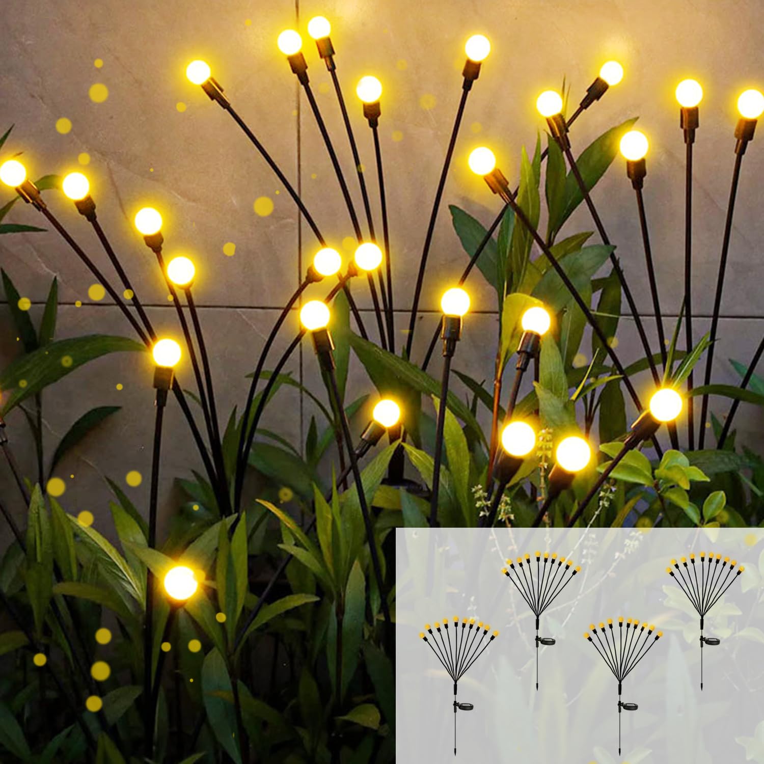 40 LED Solar Firefly Lights & 10 LED Starburst Swaying Lights - Waterproof Solar Garden Lights for Yard, Patio, Pathway, Lawn (4 Pack) | Outdoor Solar Decor for Landscape, Backyard, Wedding & Party Lighting