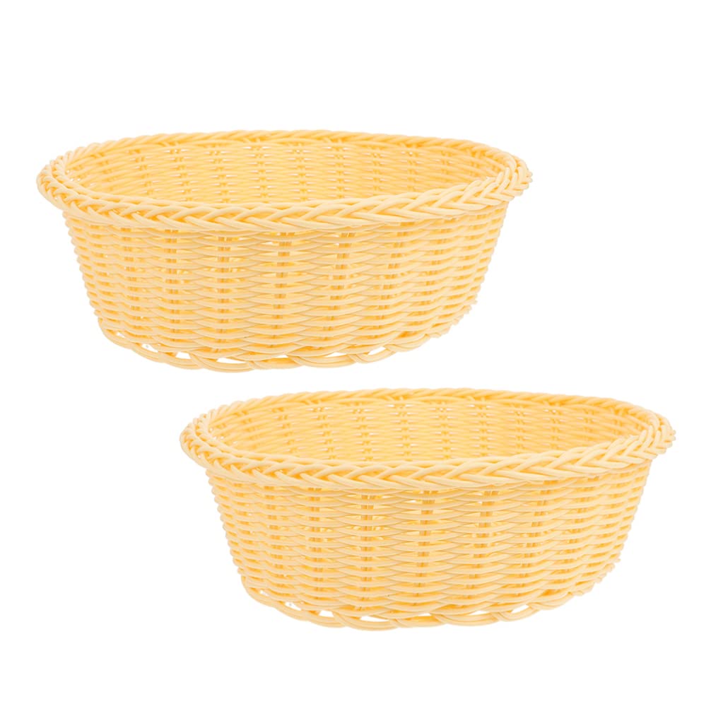 2-Pack Plastic Woven Fruit Basket Bowls - Handmade Kitchen Storage Baskets for Fruits, Vegetables, Bread & Snacks | Perfect for Pantry Organization, Picnic Serving & Countertop Display