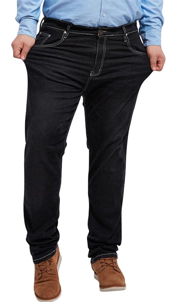 SATUKI Men's Relaxed Loose Fit Straight Leg Stretch Denim Jeans - Big & Tall Plus Size Comfortable Casual Pants for Everyday Wear, Work & Outdoor Activities