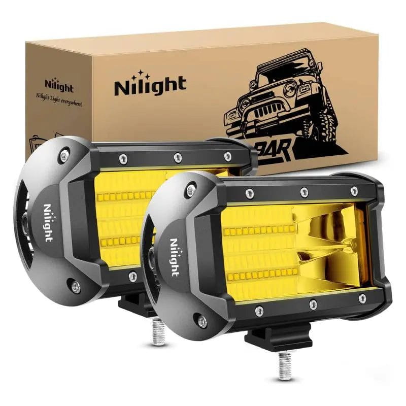 5.2 Inch 72W 10800LM Amber Double Row LED Flood Light Bars (Pair) - High Power Off-Road Lighting for Trucks, ATVs, UTVs & Marine Applications