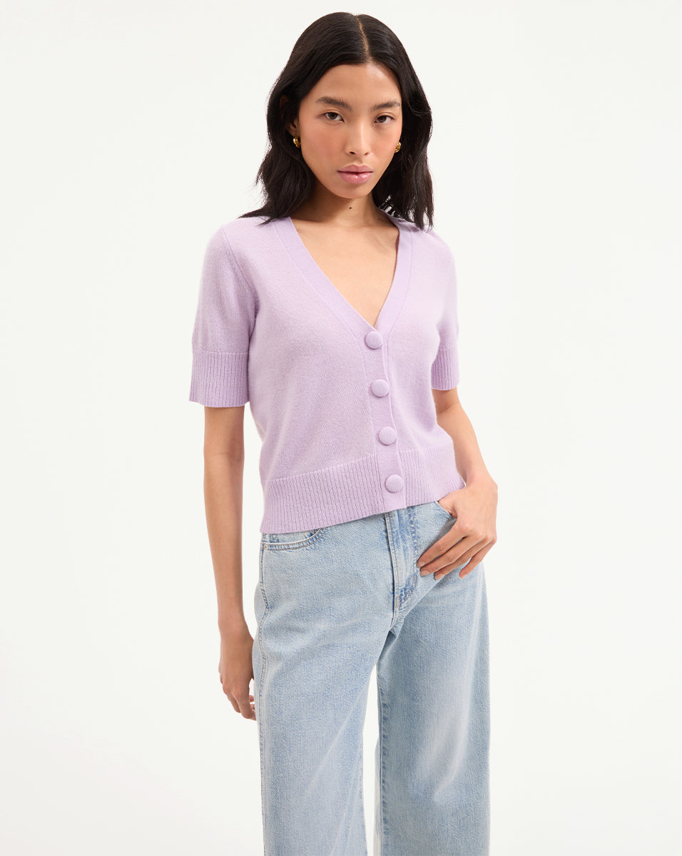 Solene Women's Soft Short Sleeve Cashmere Cardigan Sweater - Lightweight Summer Knitwear for Office, Travel & Casual Outfits