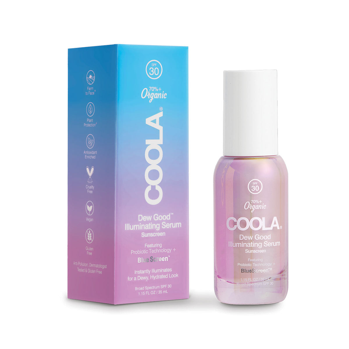 Coola Dew Good Illuminating Serum Sunscreen SPF 30 with Probiotic Technology - Daily Hydrating Face Sunscreen for Glowing Skin, Lightweight & Non-Greasy, Perfect for Outdoor Activities & Everyday Wear