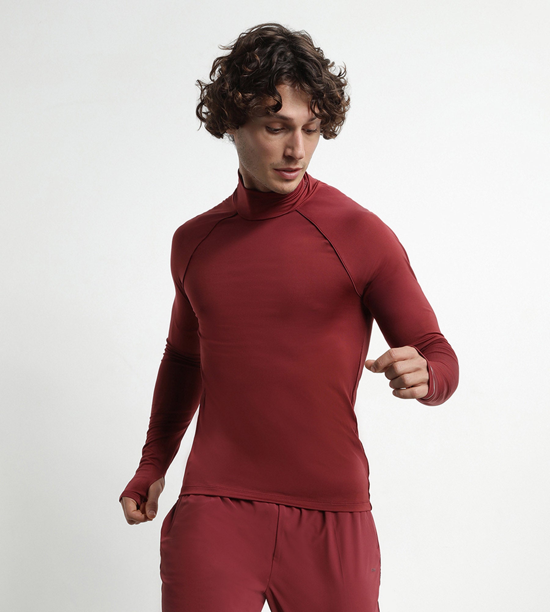 Men's High Neck Sports Top - Breathable Microfiber Bordeaux Activewear for Running, Gym & Workouts | DIM MOVE