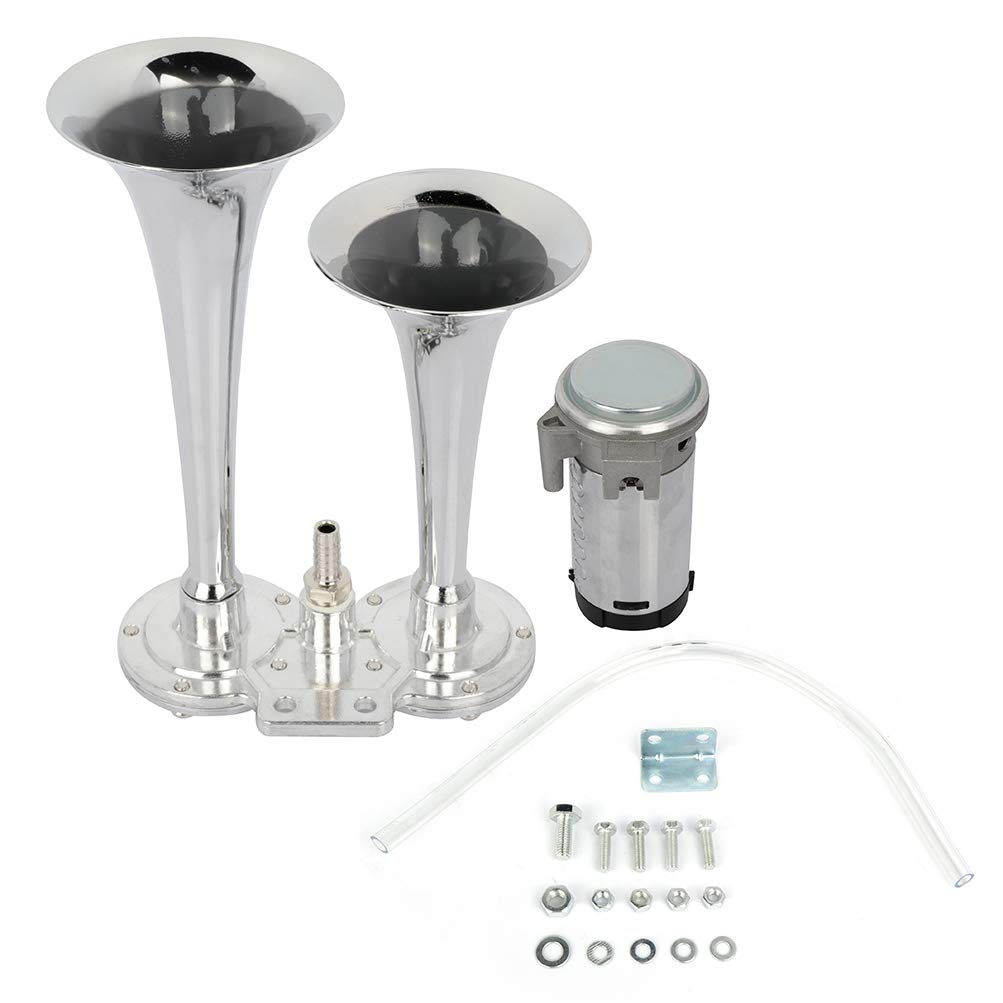 115dB Super Loud Dual Trumpet Air Horn with Compressor for Trucks, Cars & Vehicles (12V) - Perfect for Emergency Alerts, Safety Warnings & Sporting Events