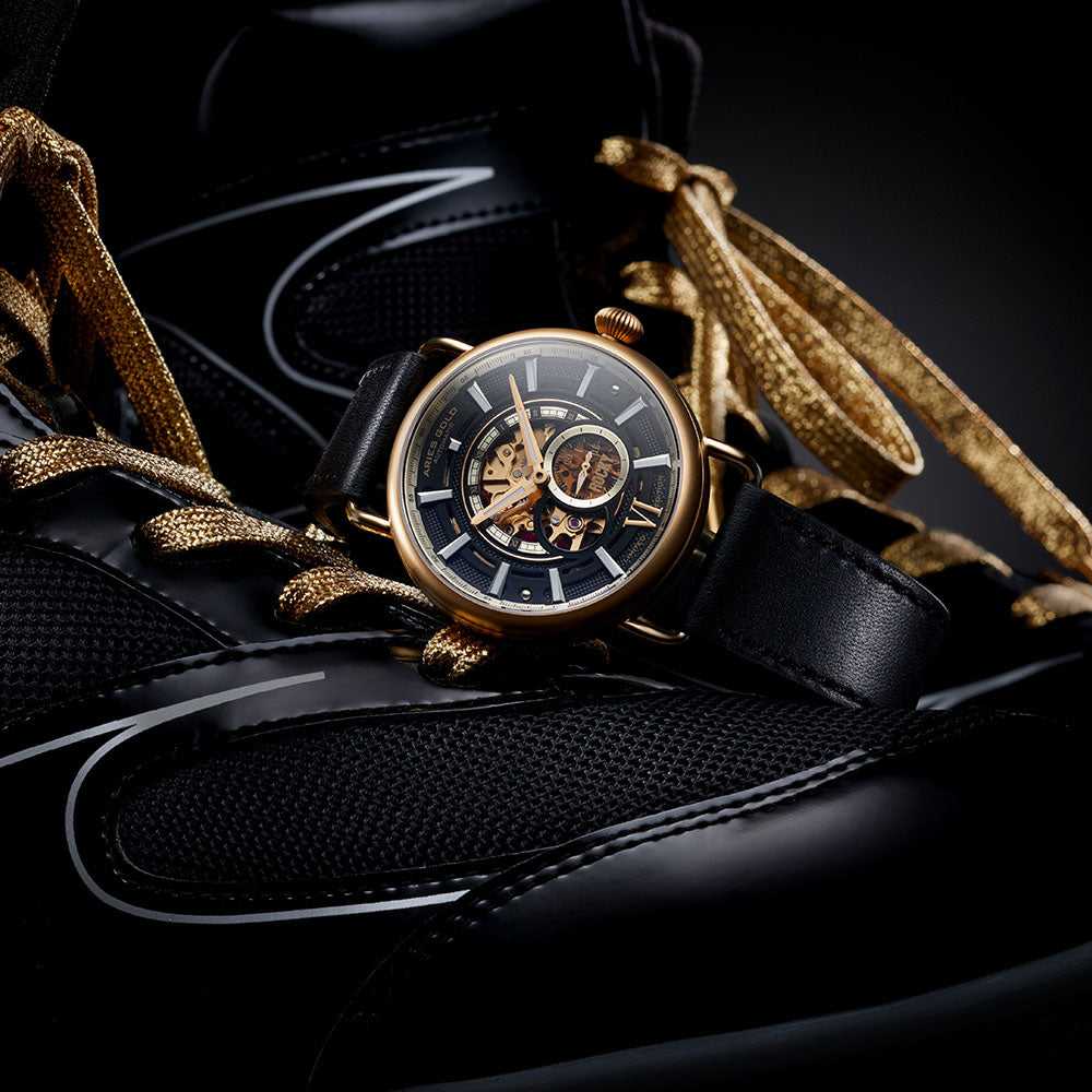 ARIES GOLD Automatic Rocky Limited Edition Men's Watch - Stainless Steel Case, Invincible G 9013 G BK Leather Strap - Perfect for Business, Casual & Special Occasions
