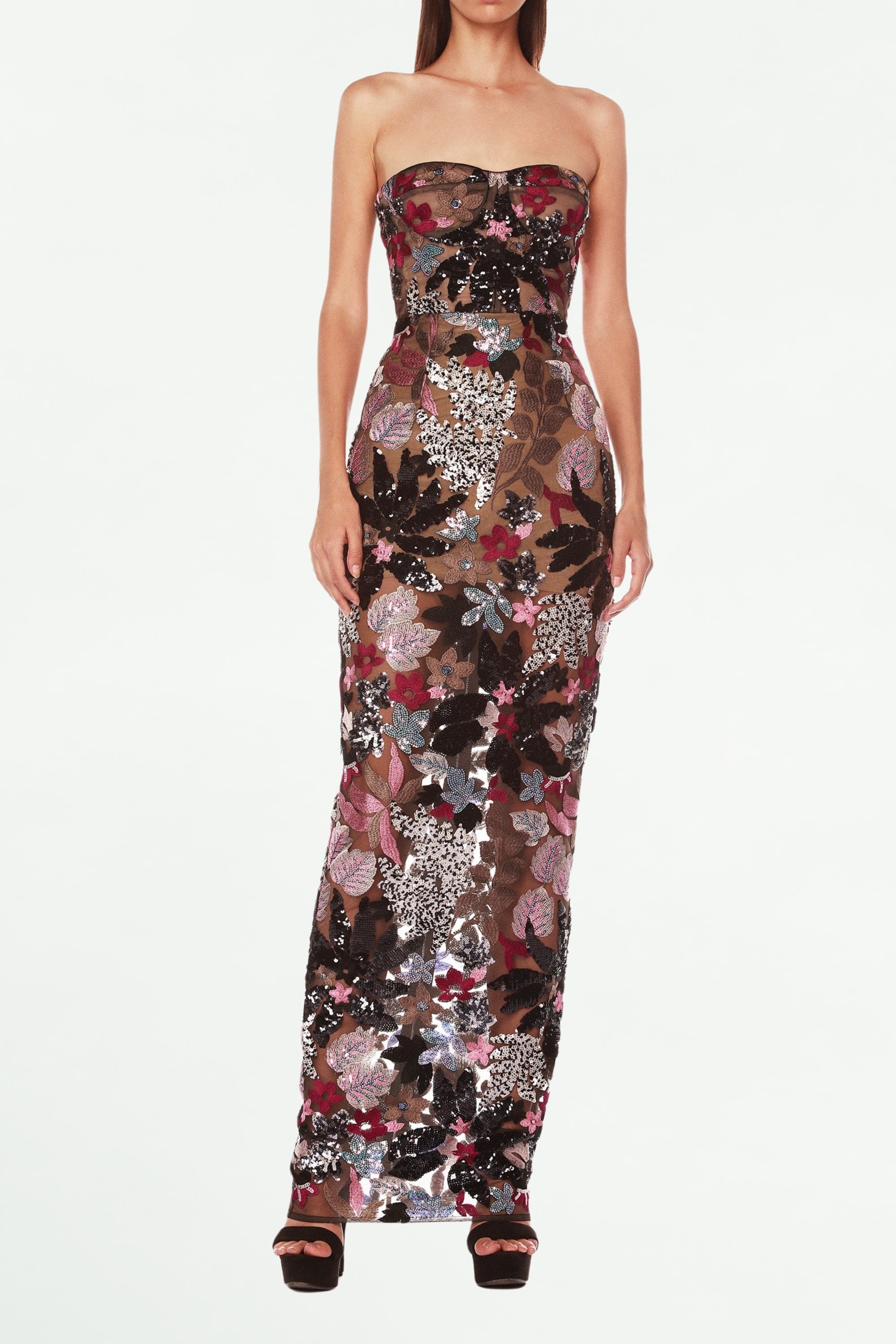 DAISY DAHLIA Floral Embroidered Strapless Maxi Dress for Women - Elegant Summer Beach Wedding Party Gown