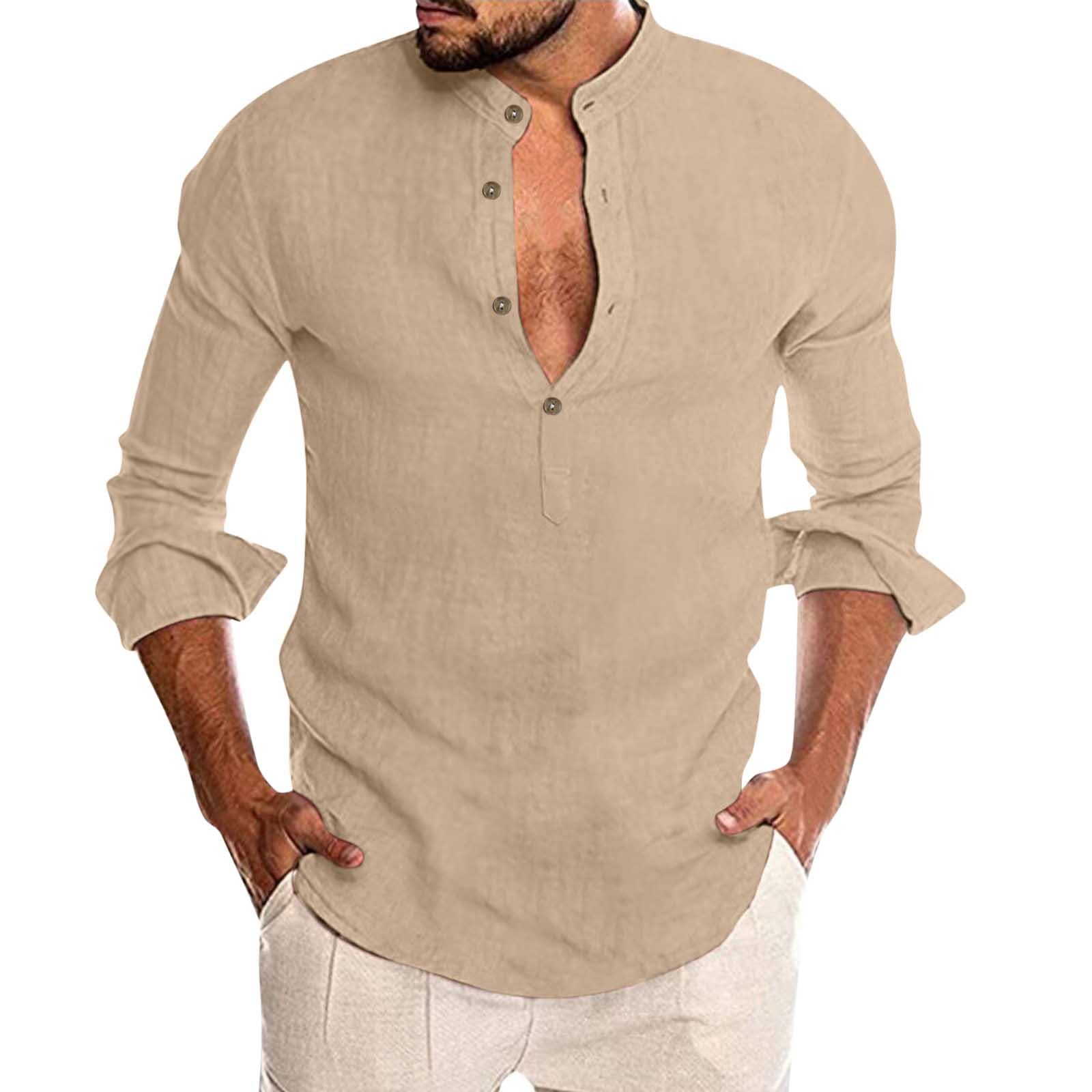 Men's Cotton Linen Stand Collar Long Sleeve Shirt - Breathable Yoga & Casual Wear for Outdoor Activities & Relaxation