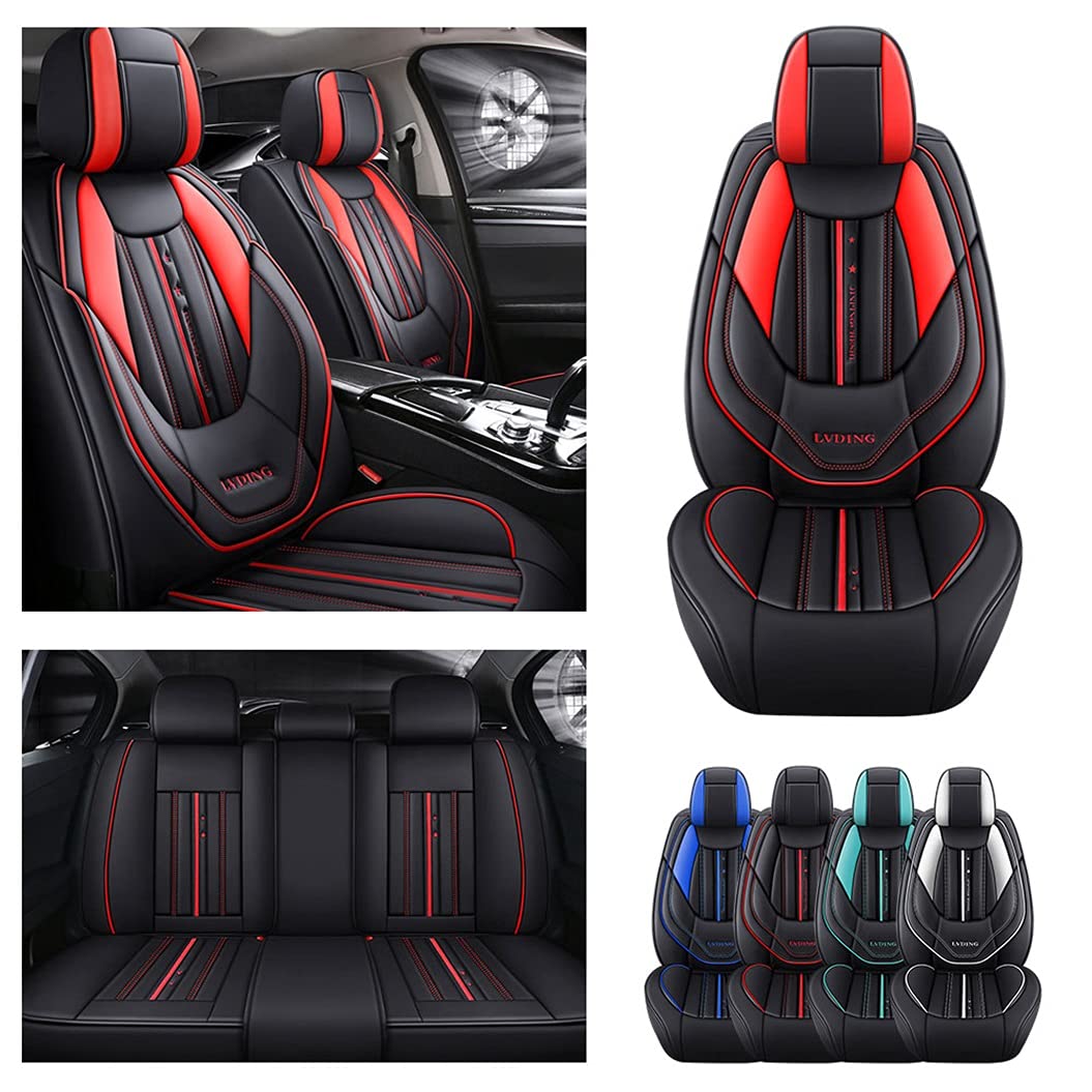 BPOOBP Full Set PU Leather Car Seat Covers for DS3 Cabrio Crosback 2012-2018 - Waterproof, Airbag-Compatible Vehicle Seat Protectors (Black & Red) - Perfect for Road Trips & Daily Commuting