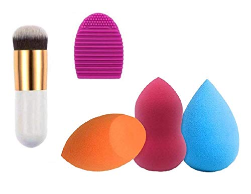 AVEU 3-Piece Makeup Sponge Set with Foundation Brush & Brush Cleaner - Beauty Blender for Flawless Liquid & Powder Makeup Application - Perfect for Daily Makeup, Contouring & Professional Use