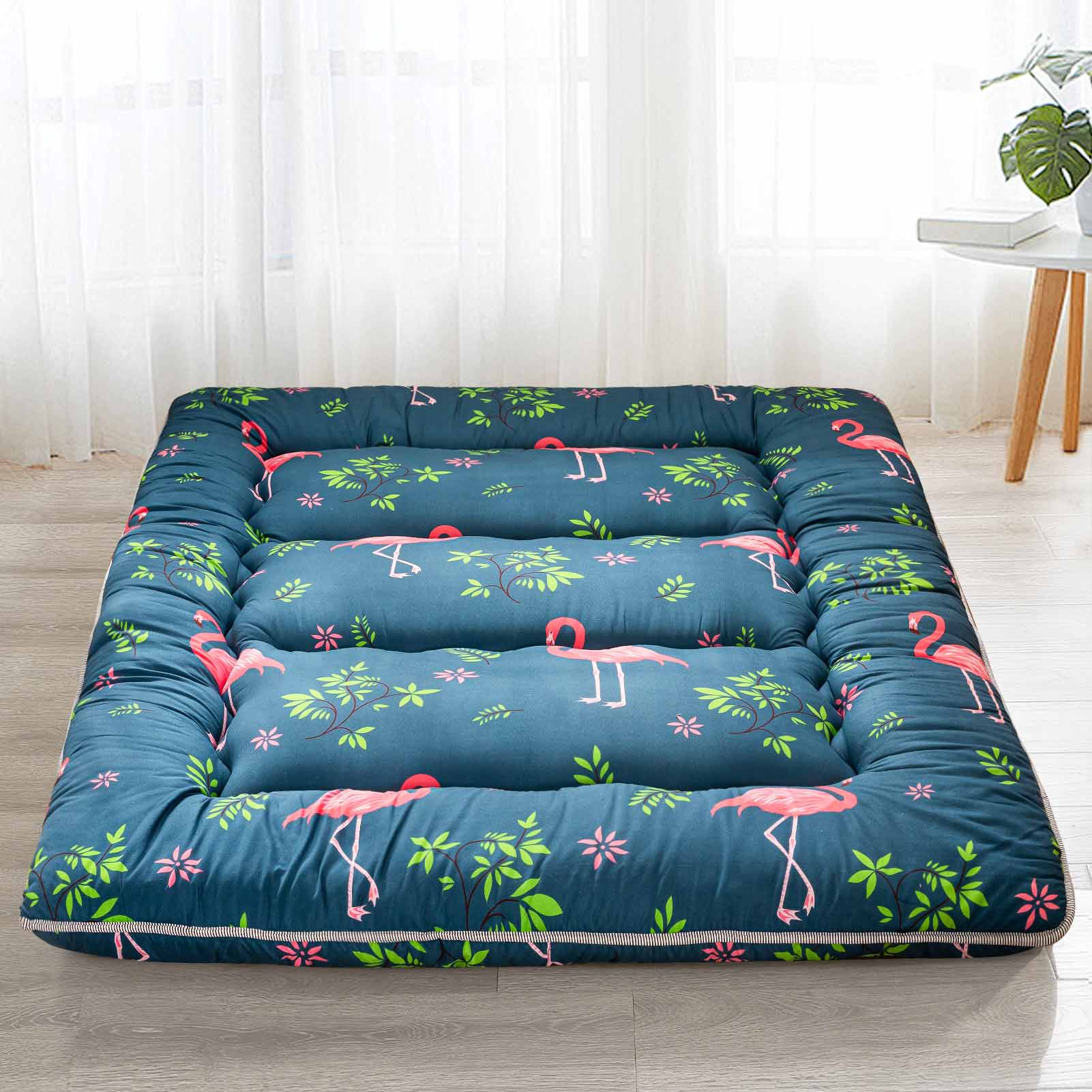 MAXYOYO Flamingo Japanese Floor Futon Mattress - Memory Foam Foldable Guest Bed for Small Spaces | Perfect for Apartments, Dorms & Sleepovers