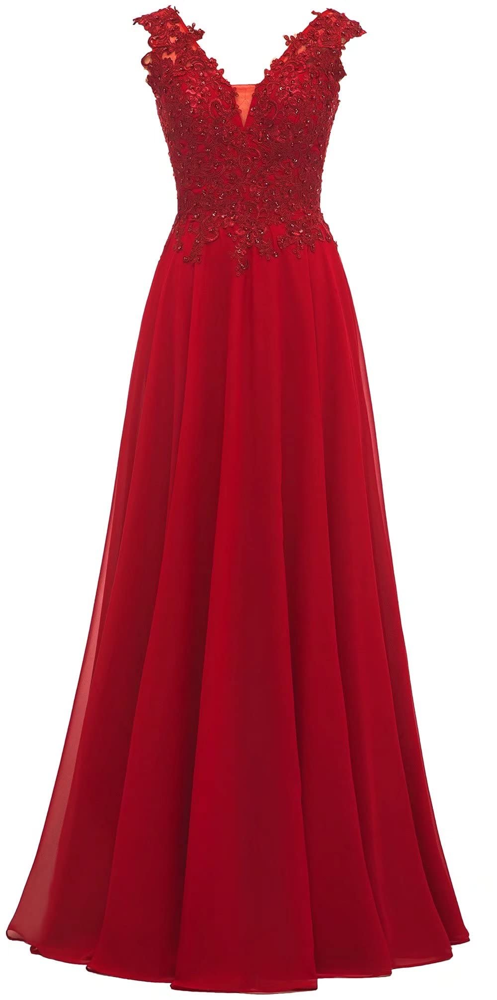 Elegant Lace Chiffon Bridesmaid Dress - Long V-Neck Formal Gown for Women | Perfect for Weddings, Proms & Special Occasions