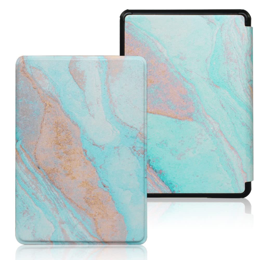 Premium Slim Leather Smart Cover for All-New Kindle 10th Gen (2019) - Auto Sleep/Wake Feature with Hand Strap - Green Quicksand Design - Perfect for Reading at Home, Travel & Commuting