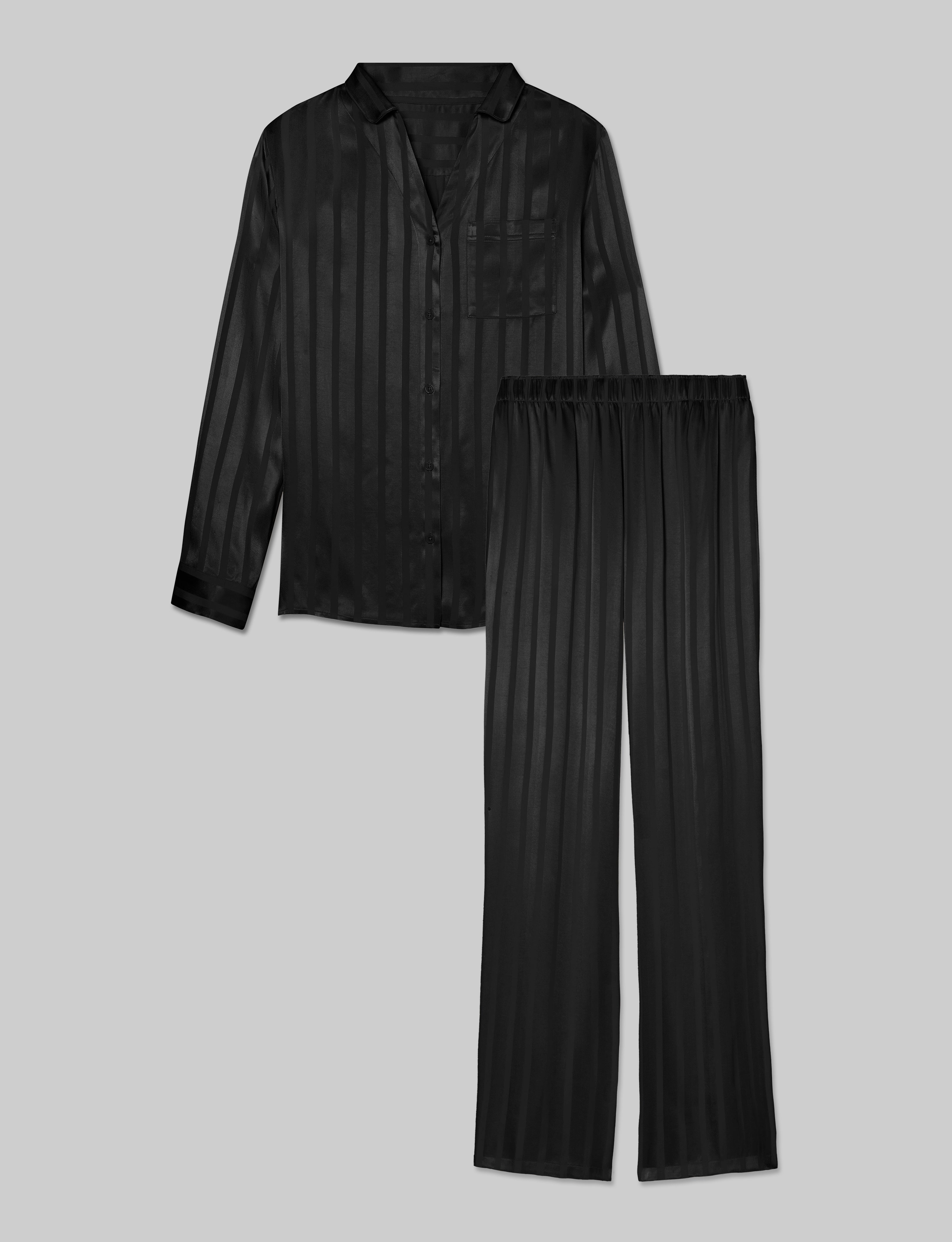 Women's Satin Jacquard Long Sleeve Pajama Set - Soft Sleepwear Loungewear for Women - Perfect for Bedtime, Relaxing at Home & Cozy Nights