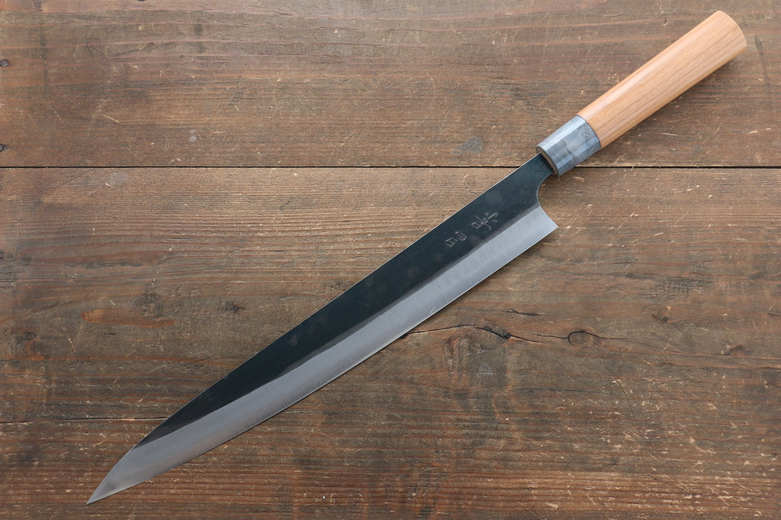 Masakage Mizu Blue Steel No.2 Sujihiki Knife 300mm - Japanese Chef Knife with Black Finish & American Cherry Wood Handle - Perfect for Slicing Meat, Sushi, and Precision Cutting
