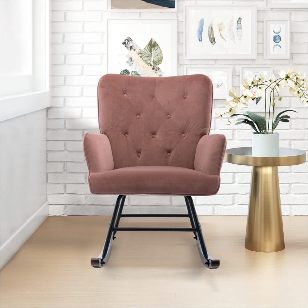 JHSDFOUIH Pink Rocking Chair - Comfortable Living Room Chair for Relaxing & Reading - Perfect for Home, Office, Nursery & Porch