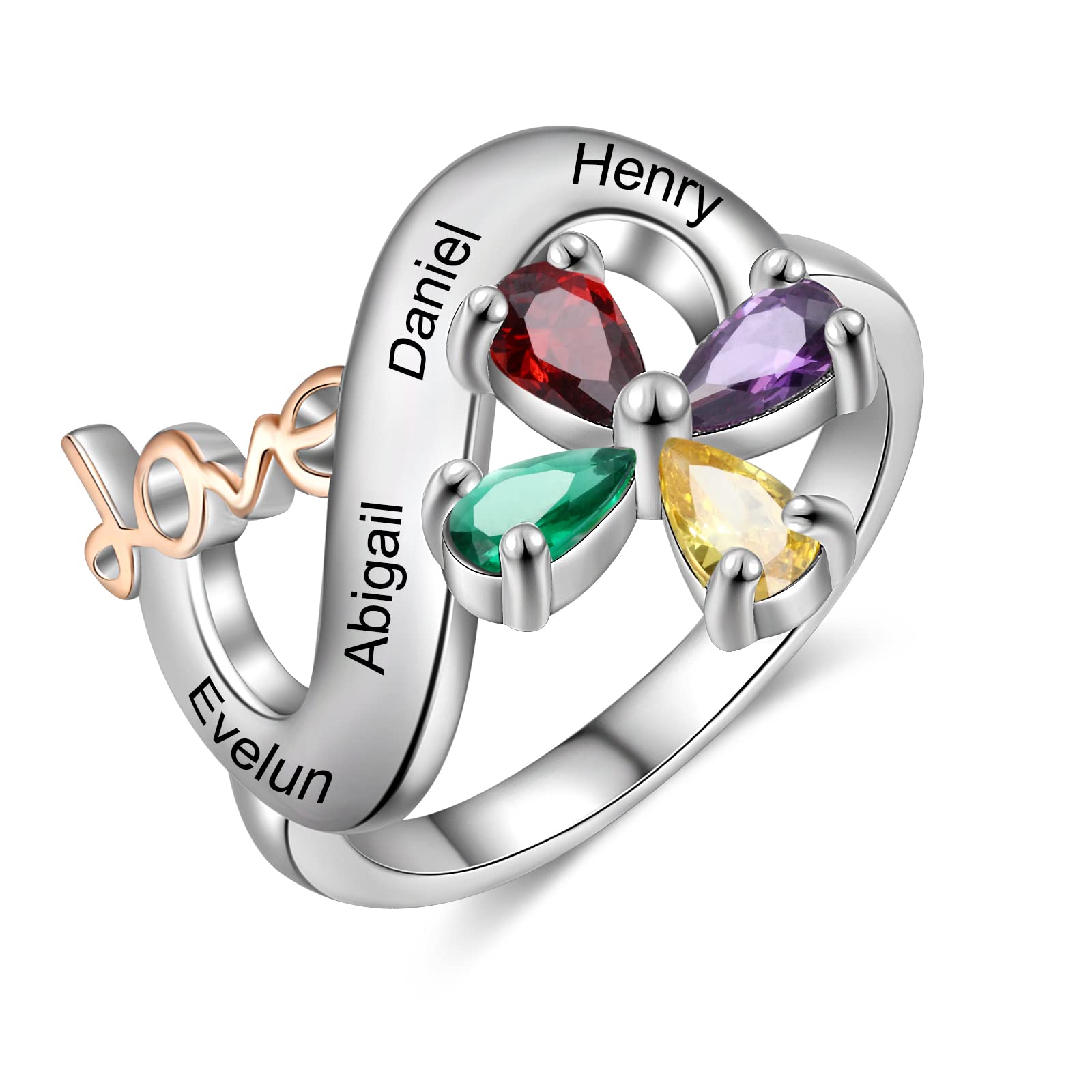 Personalized Birthstone Ring for Women - Custom Mothers Ring with Kids Names, Infinity Love Design - Perfect Gift for Mother's Day, Anniversary & Special Occasions
