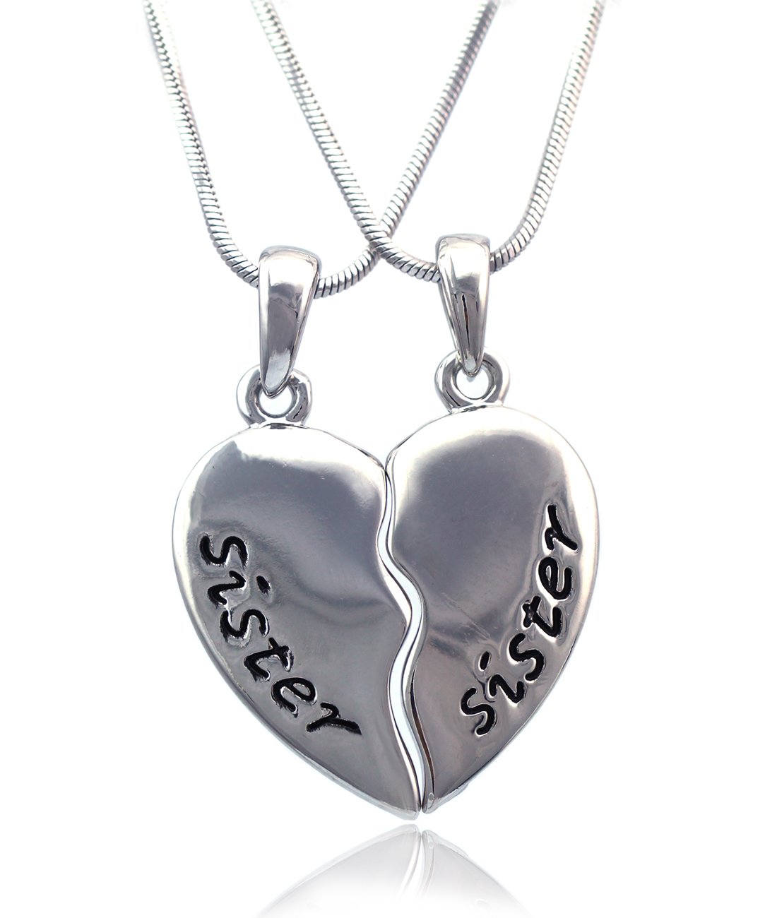 Sister Sister Engraved BFF Heart Pendant Necklace - Best Friend Forever Jewelry Gift for Birthdays, Anniversaries & Special Occasions