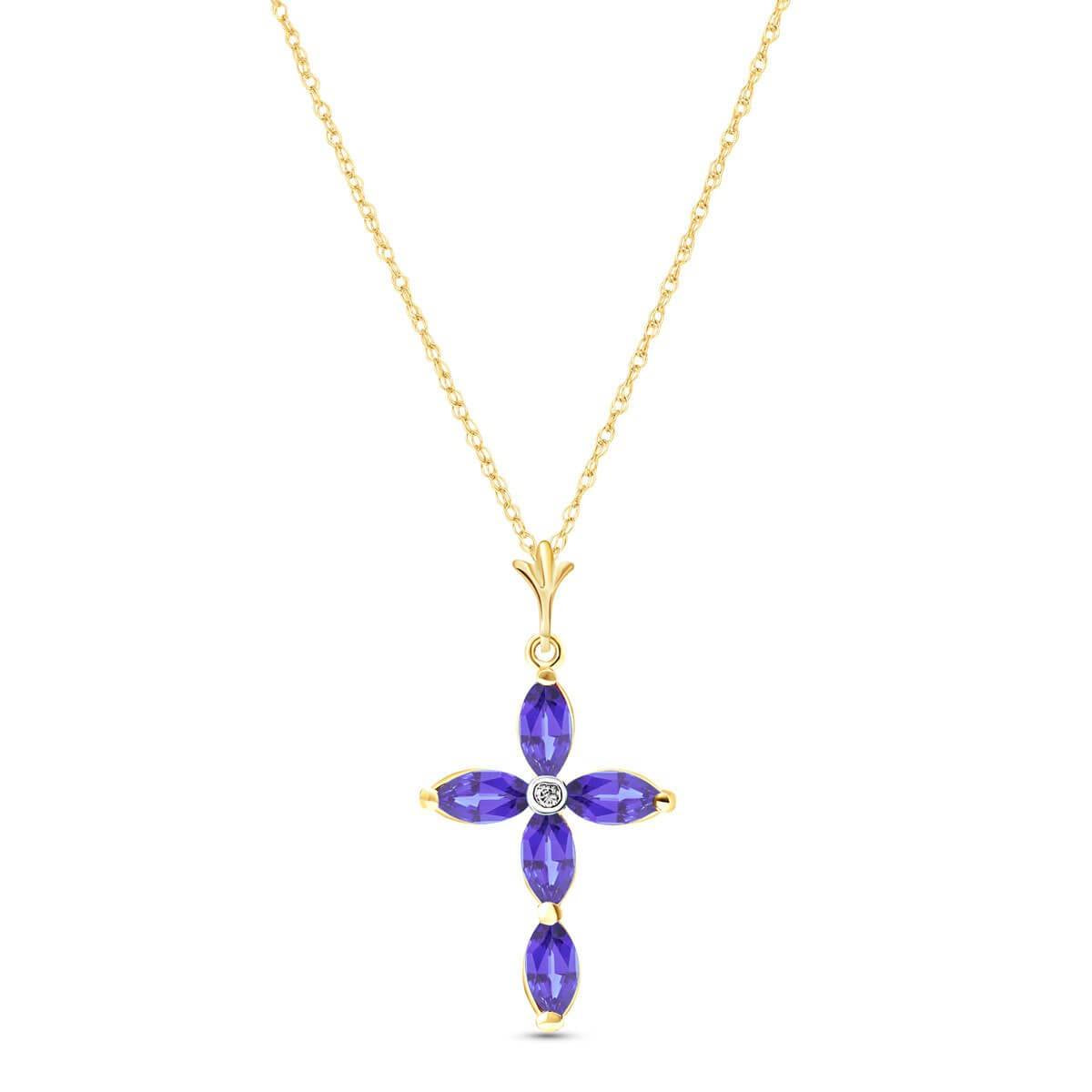 1.23 Carat 14K Solid Yellow Gold Necklace with Natural Diamond & Tanzanite - Elegant Jewelry for Women, Perfect for Weddings, Anniversaries and Special Occasions