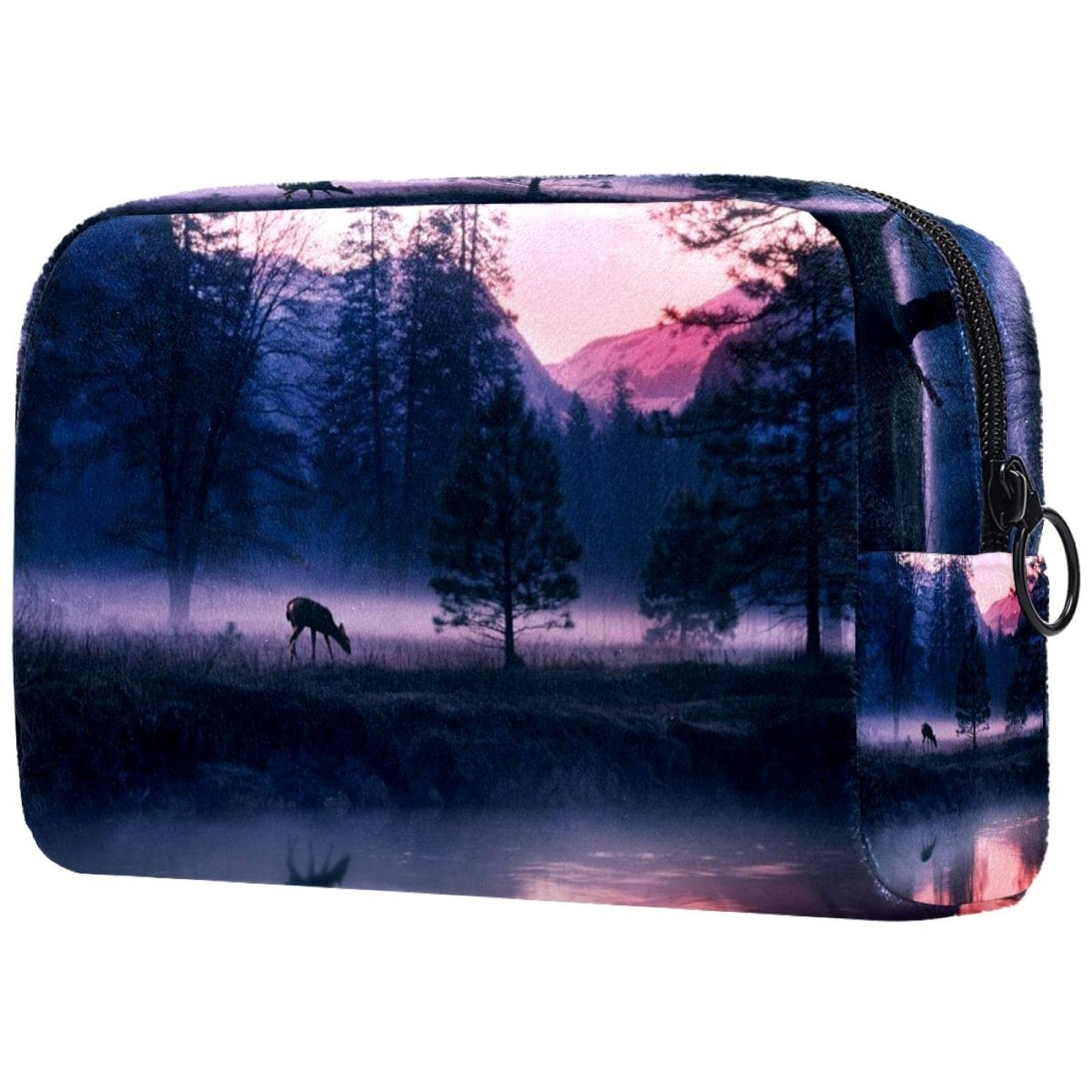 Professional Travel Makeup Bag - Waterproof Cosmetic Organizer with Brush Holder, Portable Makeup Case for Women (Dark Nature Animal Print) - Perfect for Travel, Gym, and Daily Beauty Storage