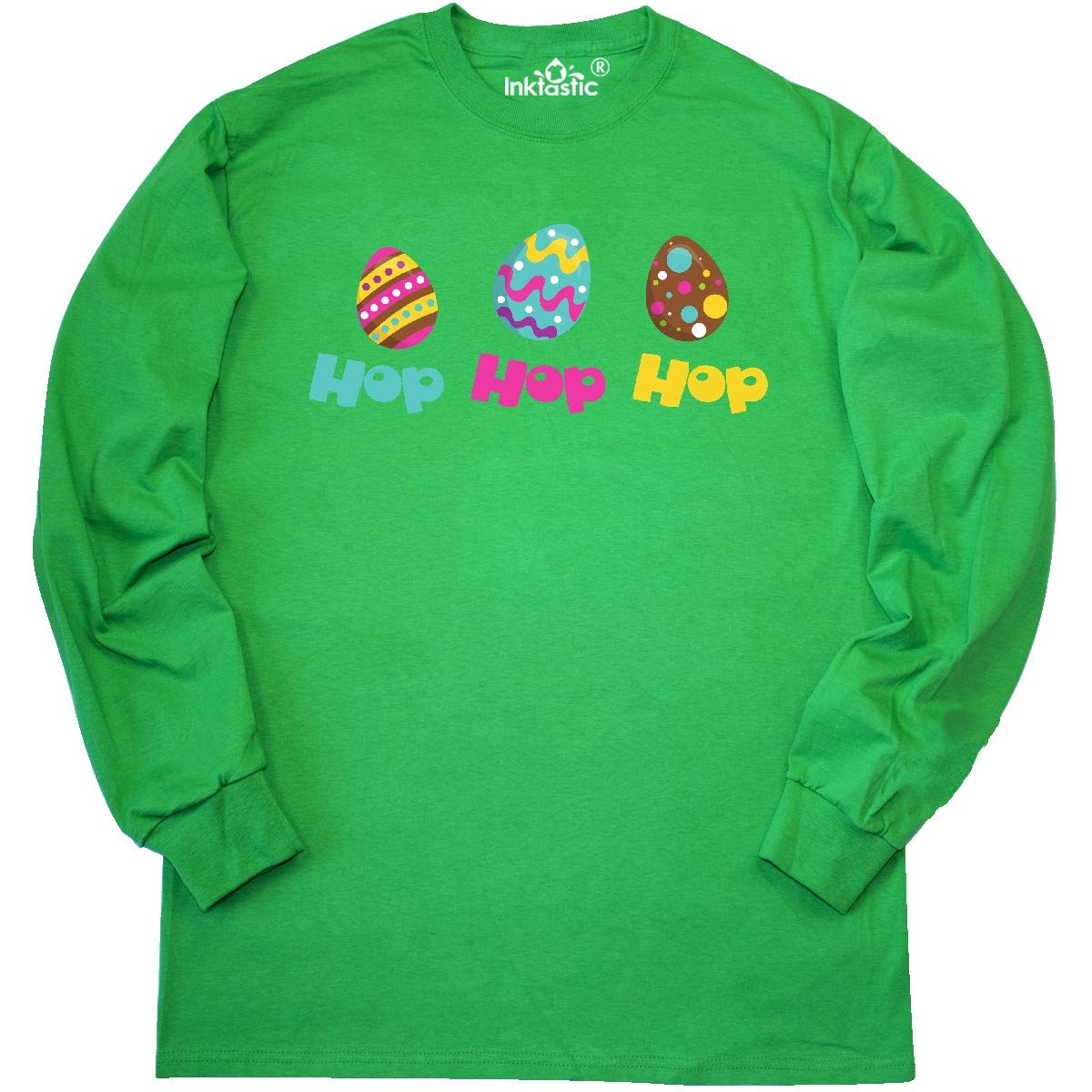 Inktastic Easter Hop Hop Hop Graphic Long Sleeve T-Shirt - Cute Easter Egg Design for Women & Men - Perfect for Easter Celebrations, Family Gatherings & Spring Festivals